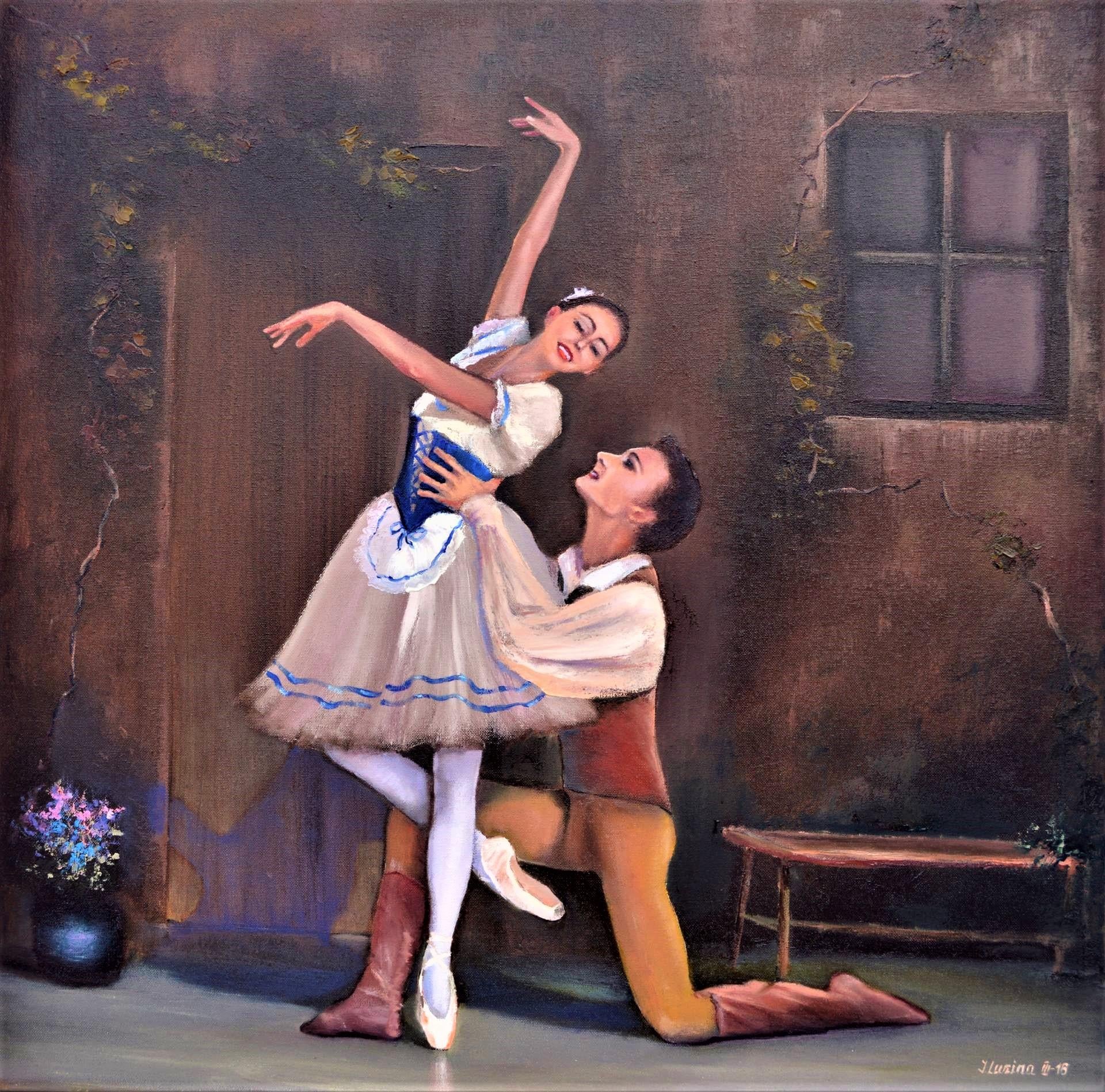 Nel creare questo dipinto a olio, ho cercato di catturare il delicato equilibrio tra forza e grazia della danza classica. I ballerini, avvolti in un tenero abbraccio, trasmettono una narrazione di amore e dedizione, su uno sfondo dalla texture