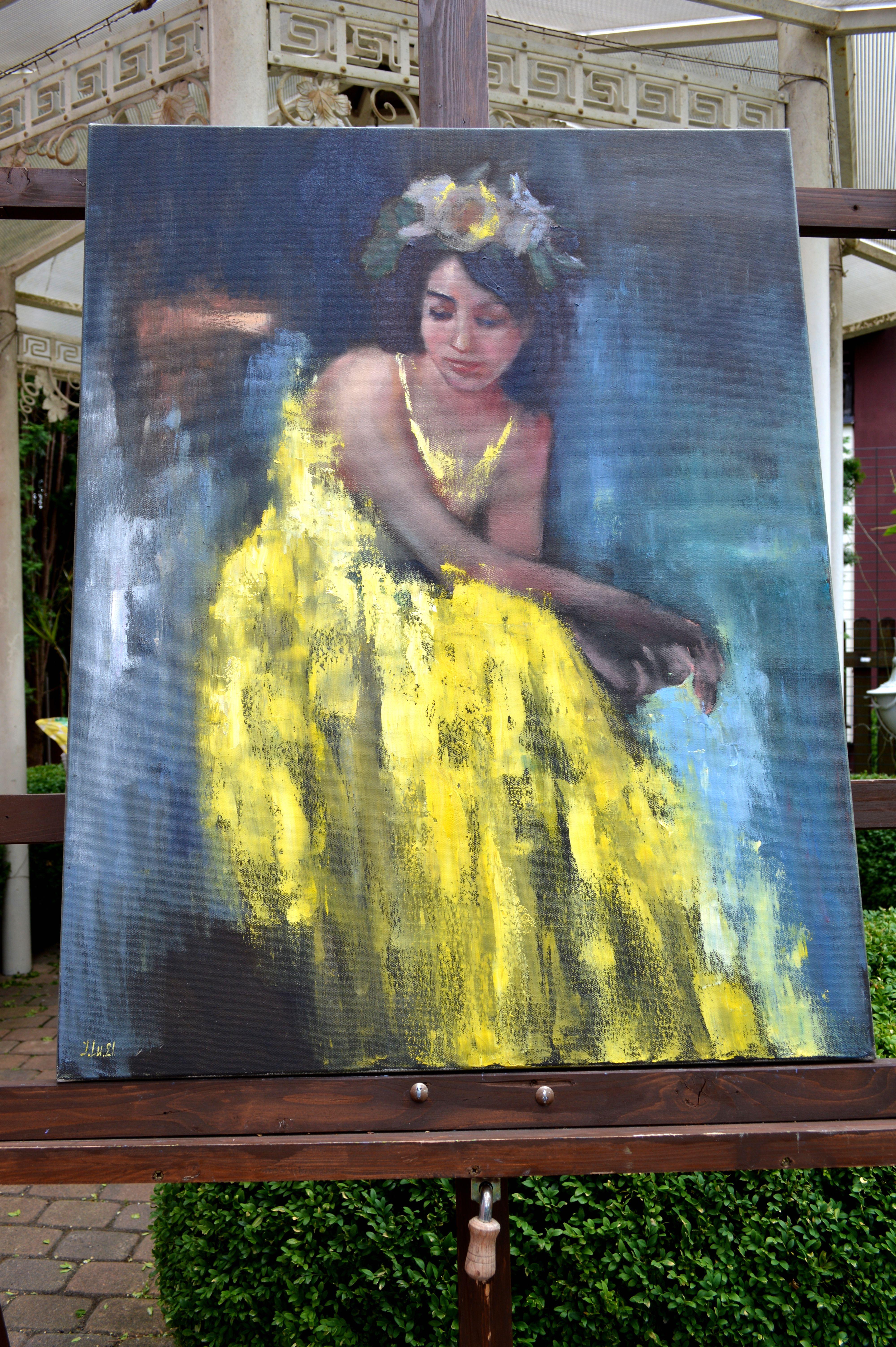 Rosa dorada - Figurative Painting Gris de Elena Lukina