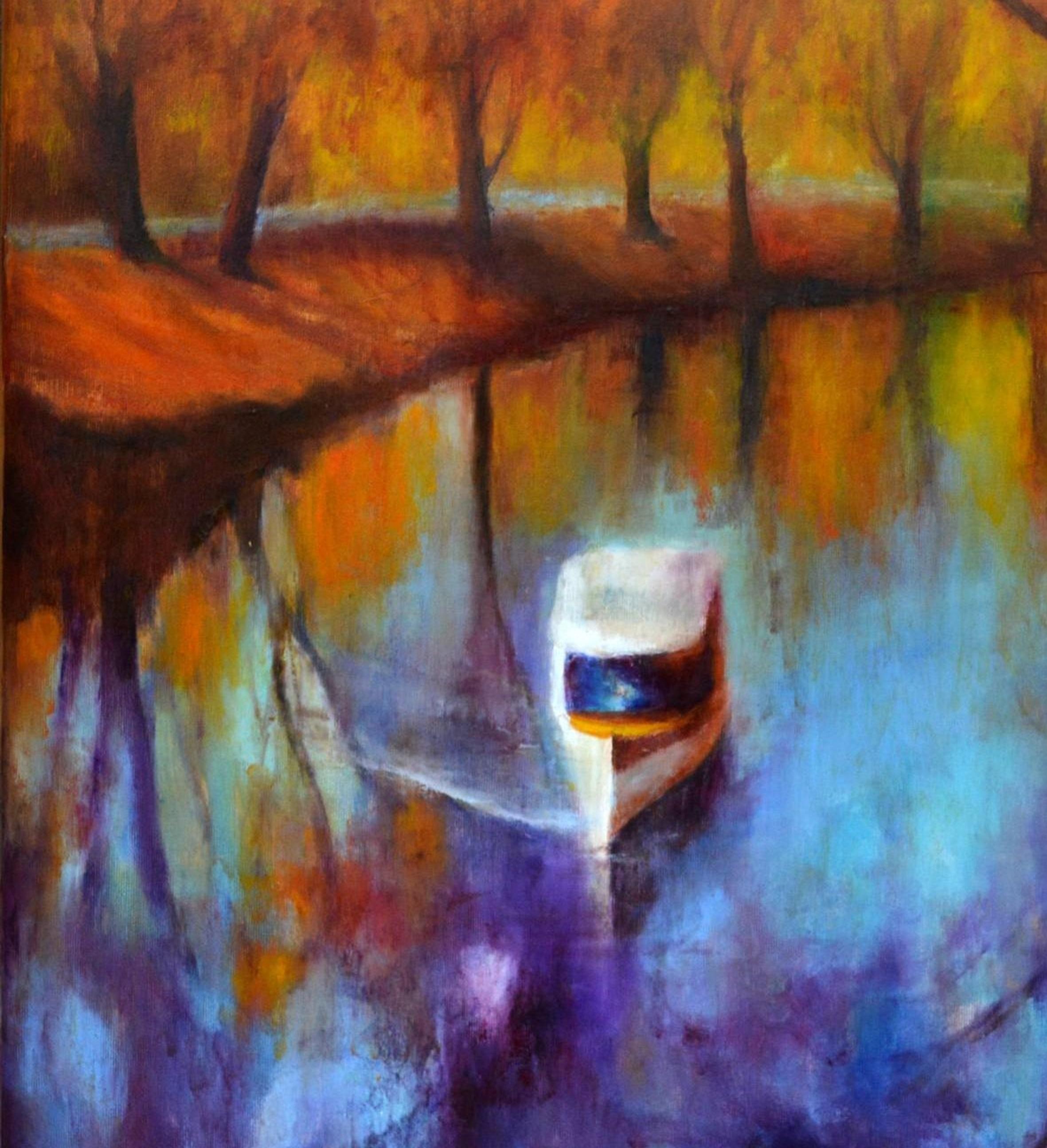 In this piece, I sought to capture the ethereal beauty of autumn using expressive oil brushstrokes that blend realism with a touch of impressionism. The serene water mirroring the fiery hues of the trees evokes a sense of calm and reflection. My