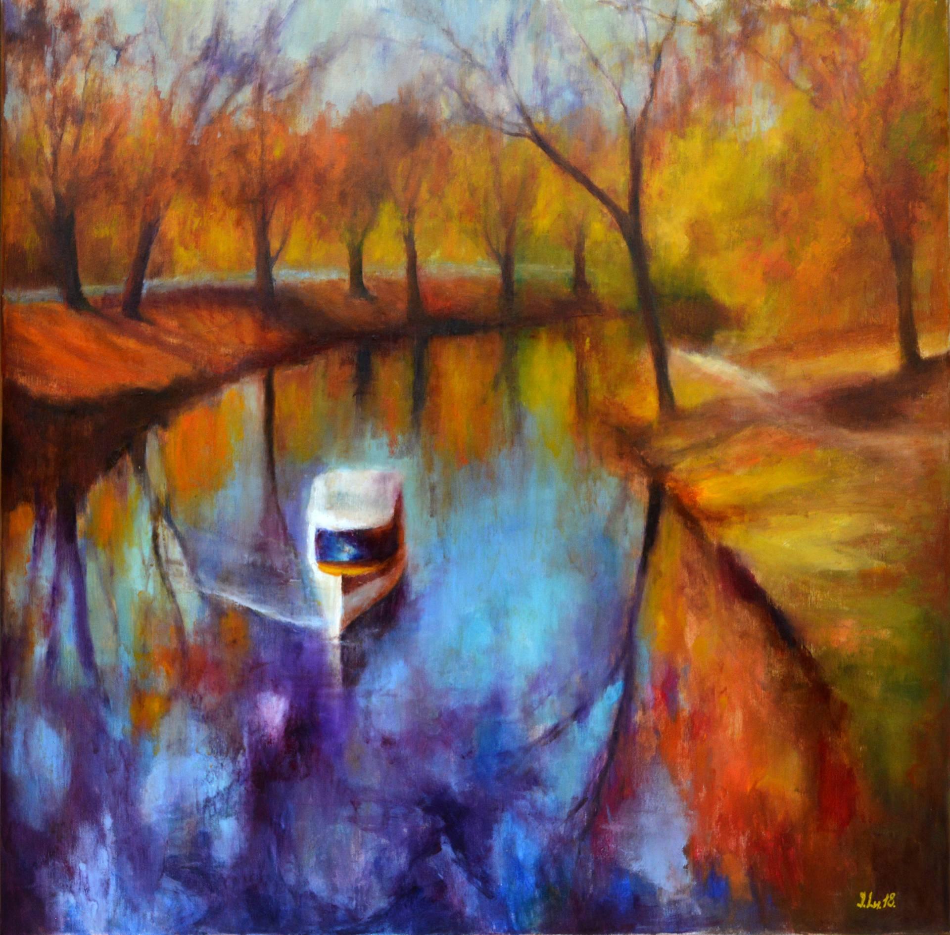 Elena Lukina Landscape Painting - Golden season. Large abstract Landscape Oil Painting on Italian canvas.