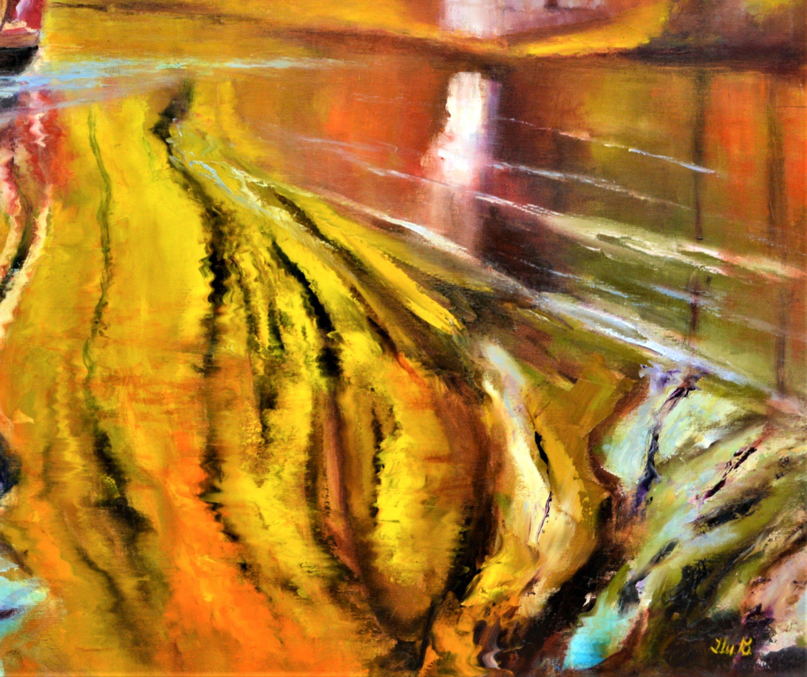 L'heure d'or - Marron Landscape Painting par Elena Lukina