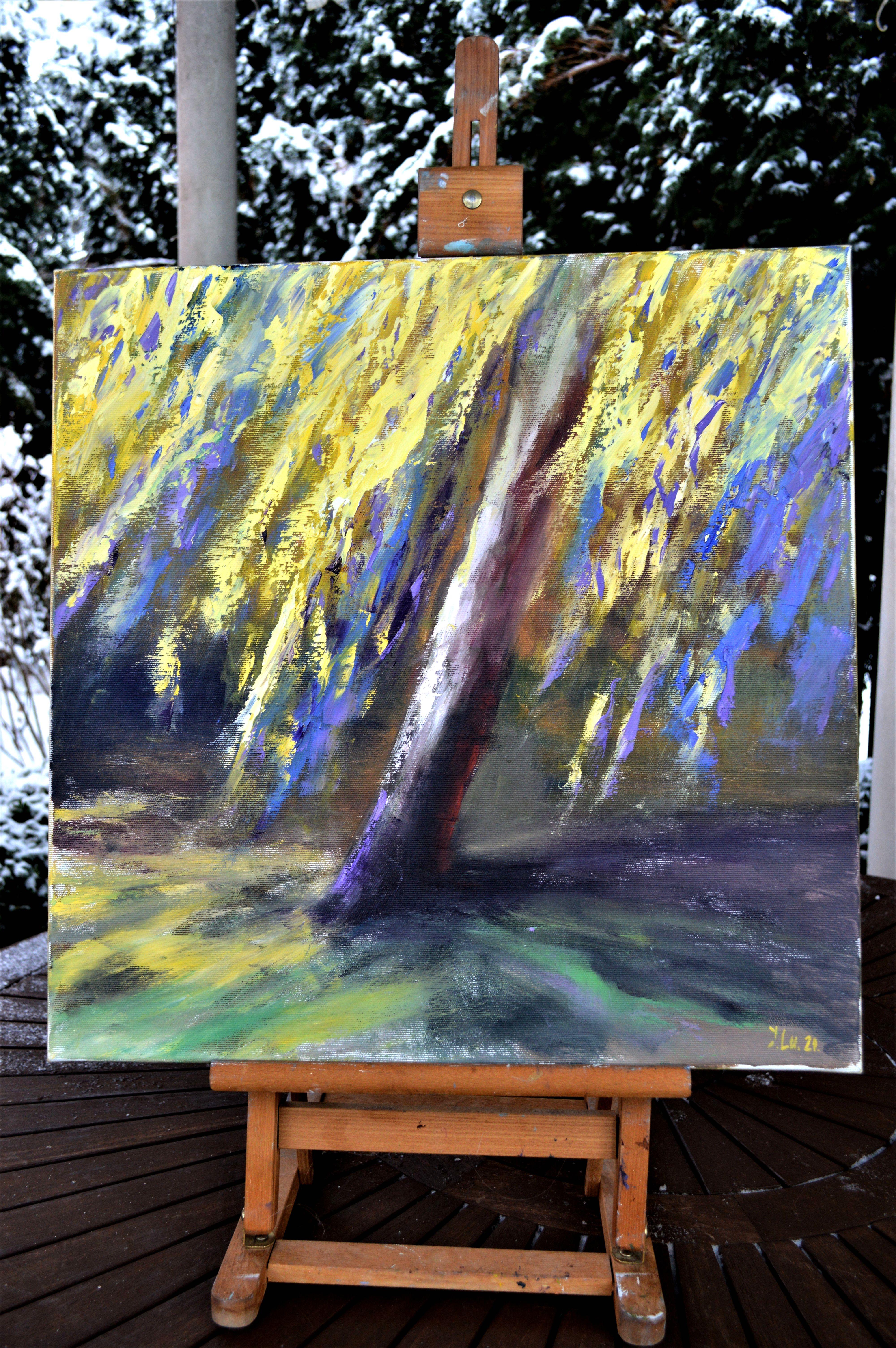 Albero d'oro - Landscape Painting Grigio di Elena Lukina