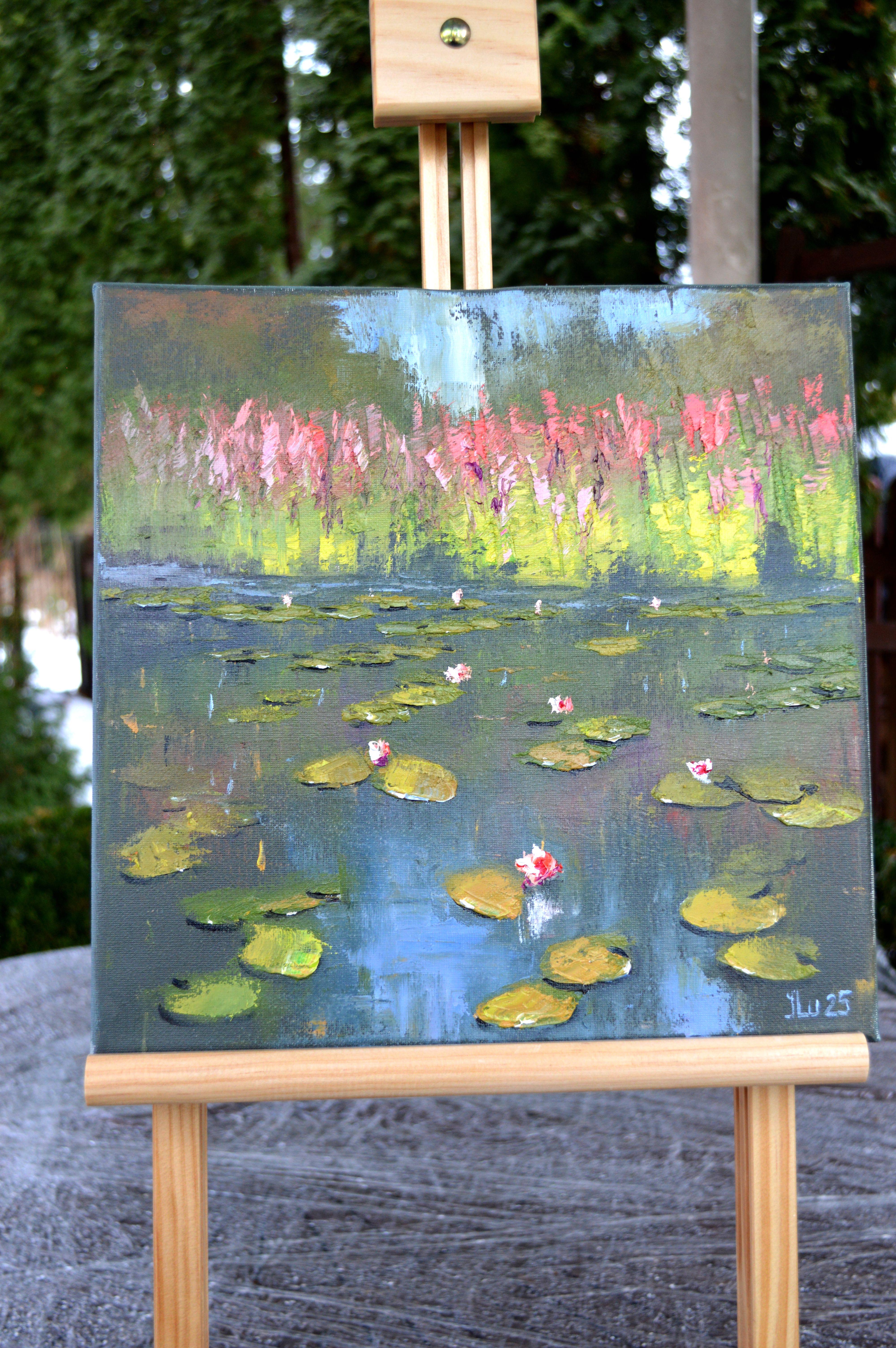 Grüner Teich 30X30 – Painting von Elena Lukina