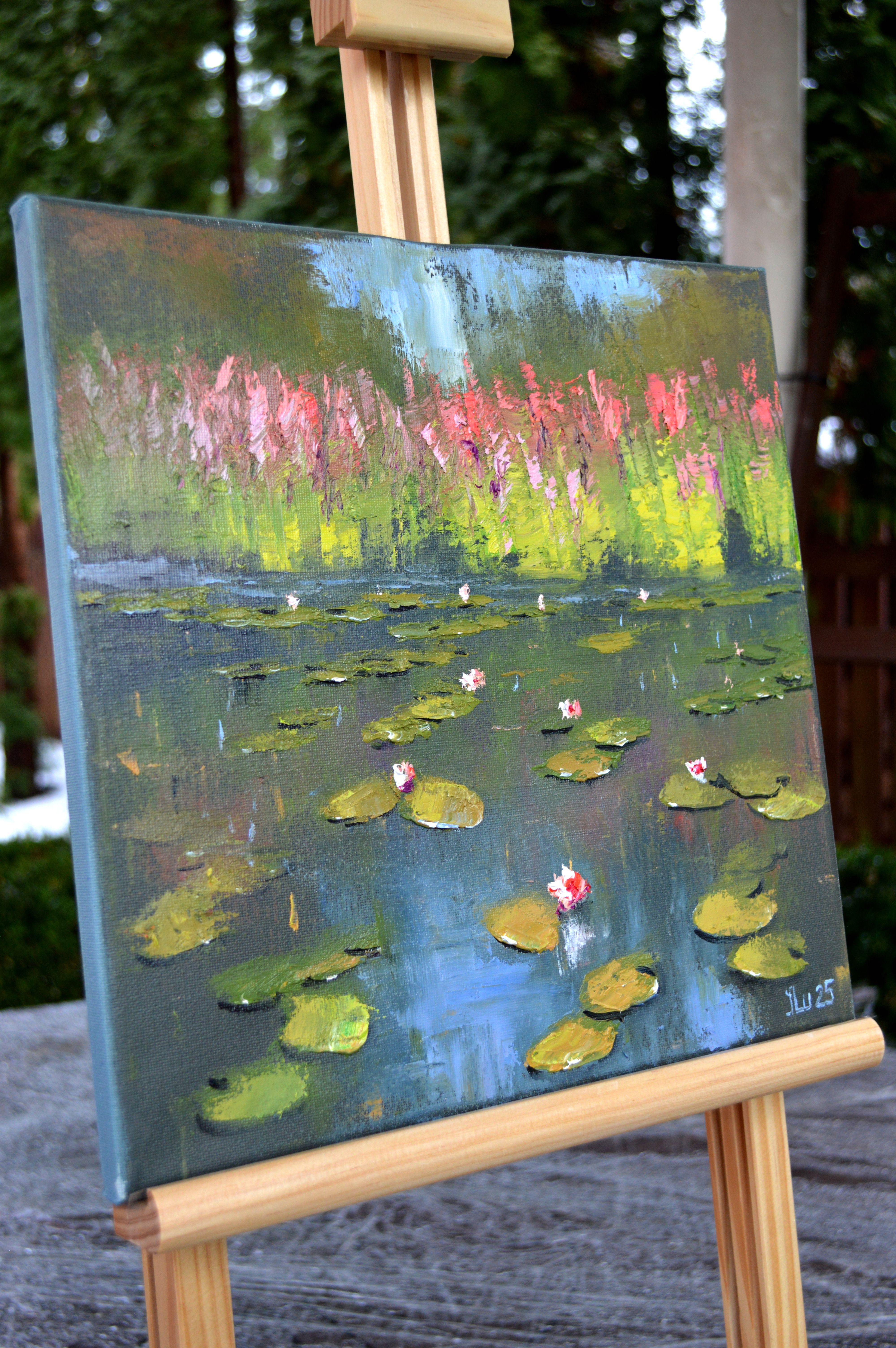 Grüner Teich 30X30 (Expressionismus), Painting, von Elena Lukina