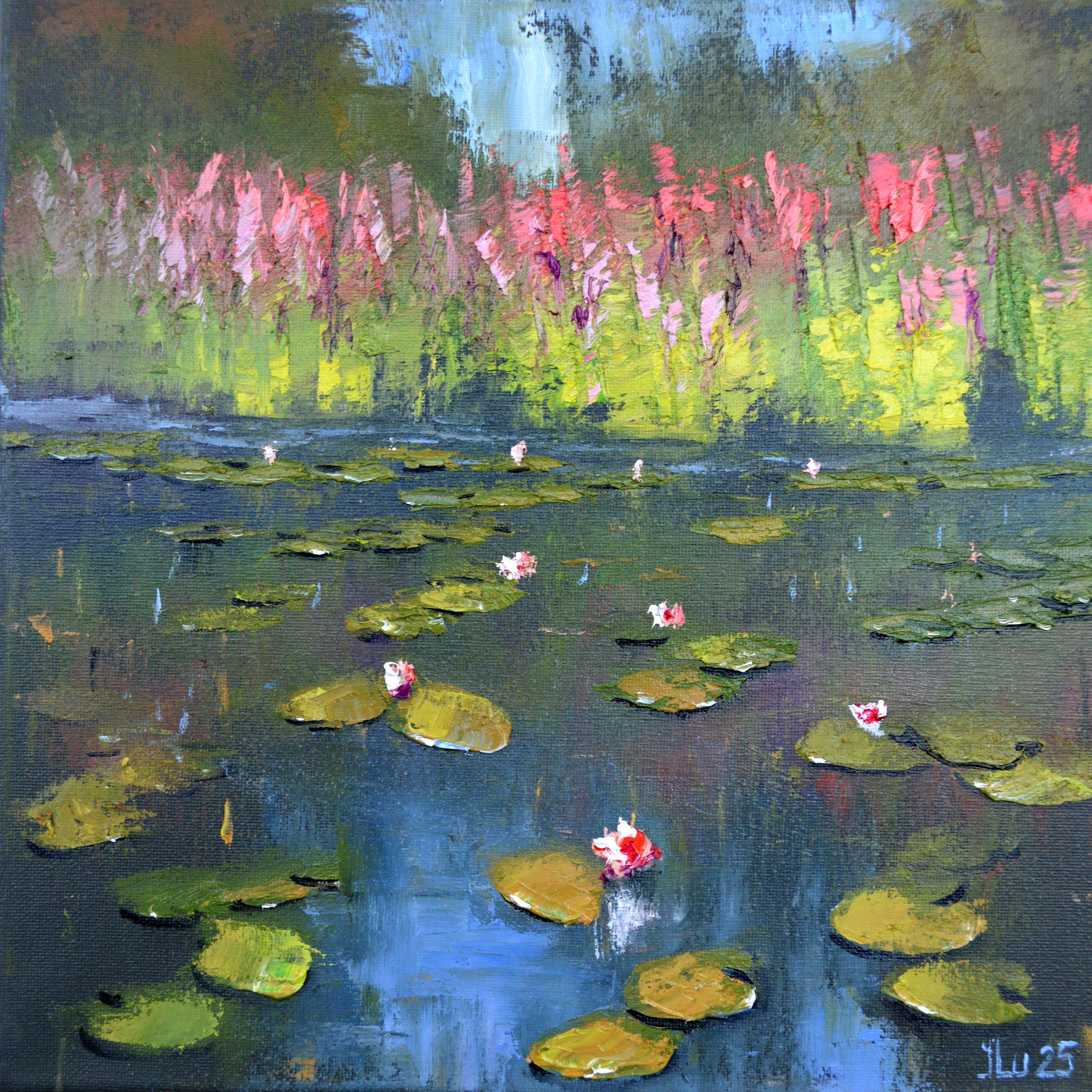 Elena Lukina Landscape Painting – Grüner Teich 30X30