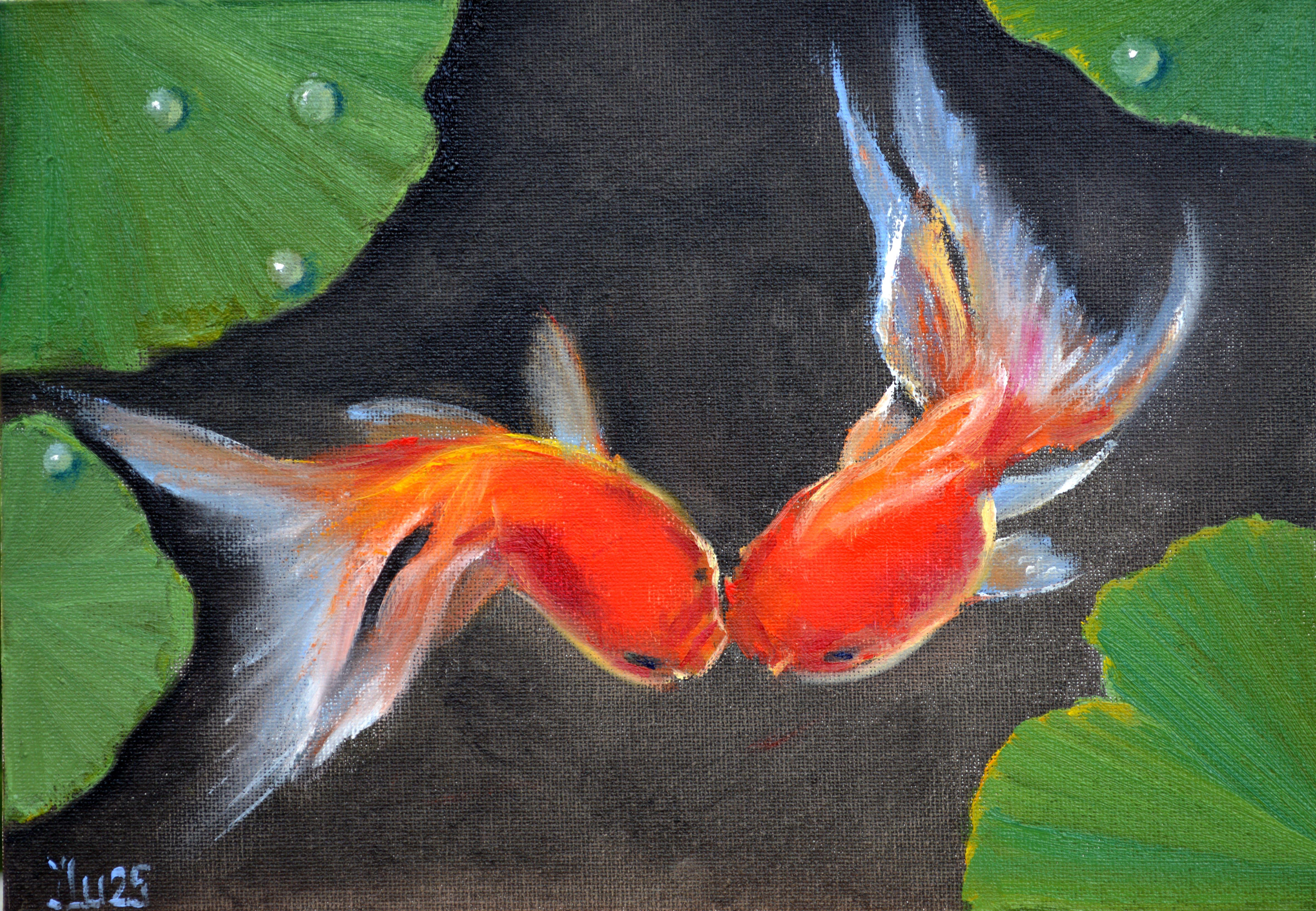 "Happy Fish: The Golden Kiss" (2025) – Original Oil on Canvas by Elena Lukina