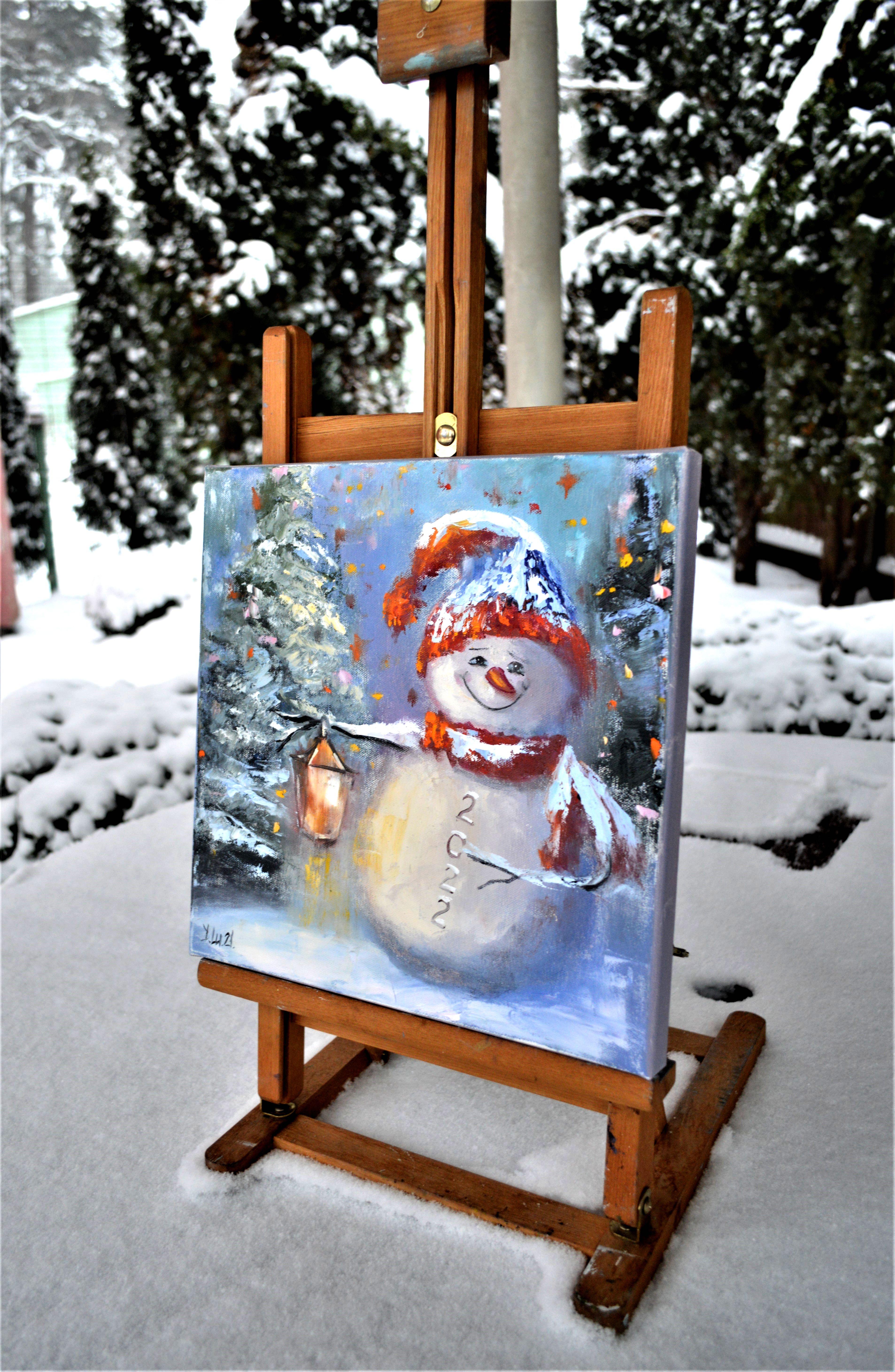 In diesem Ölgemälde habe ich einen Moment reinen, kindlichen Staunens eingefangen - einen fröhlichen Schneemann vor dem Hintergrund der Winterdämmerung. Seine hellen, lebendigen Farben erinnern an Unschuld und Nostalgie und bringen Wärme und Freude