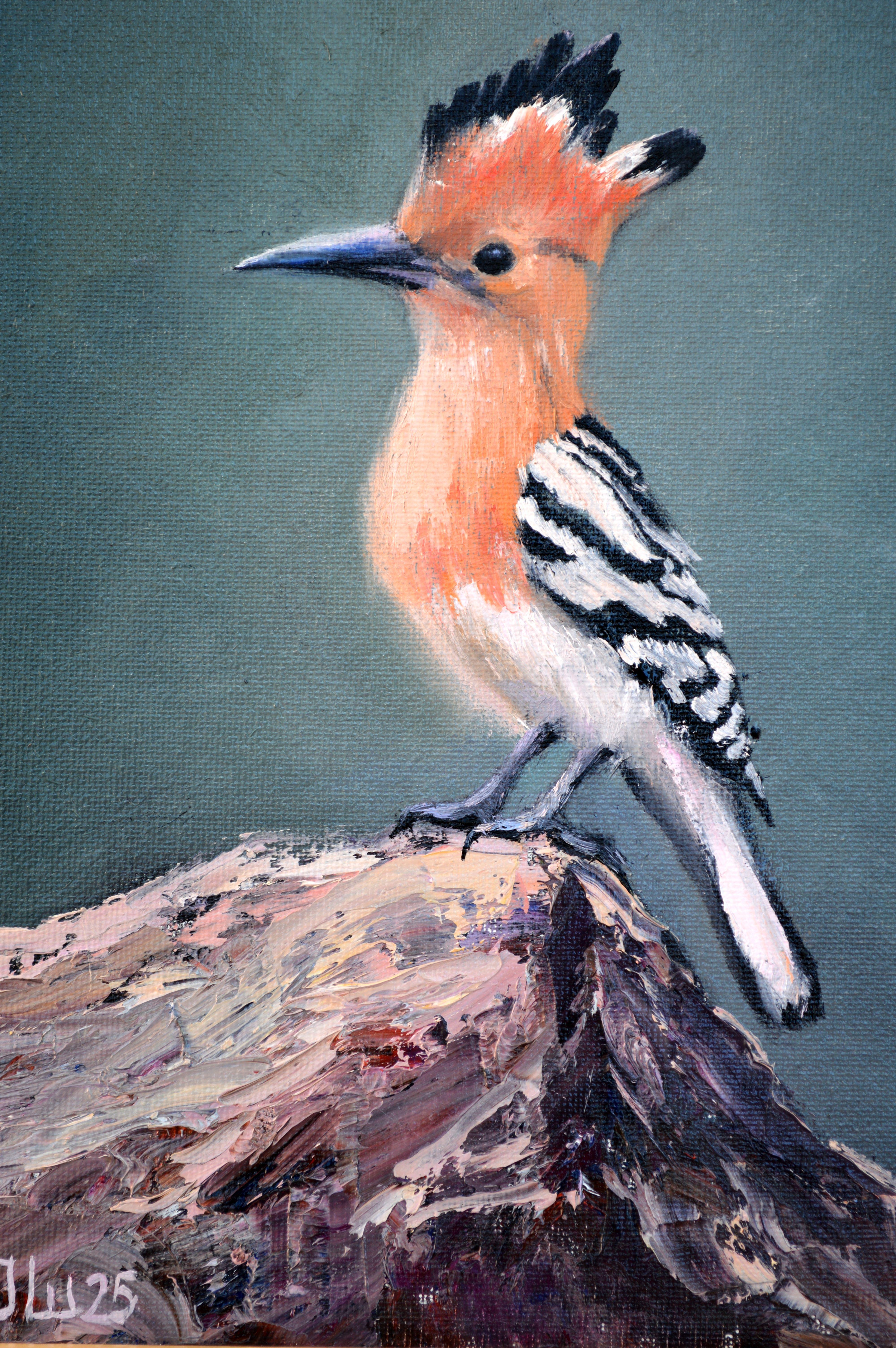Hoopoe bird - Gray Portrait Painting by Elena Lukina