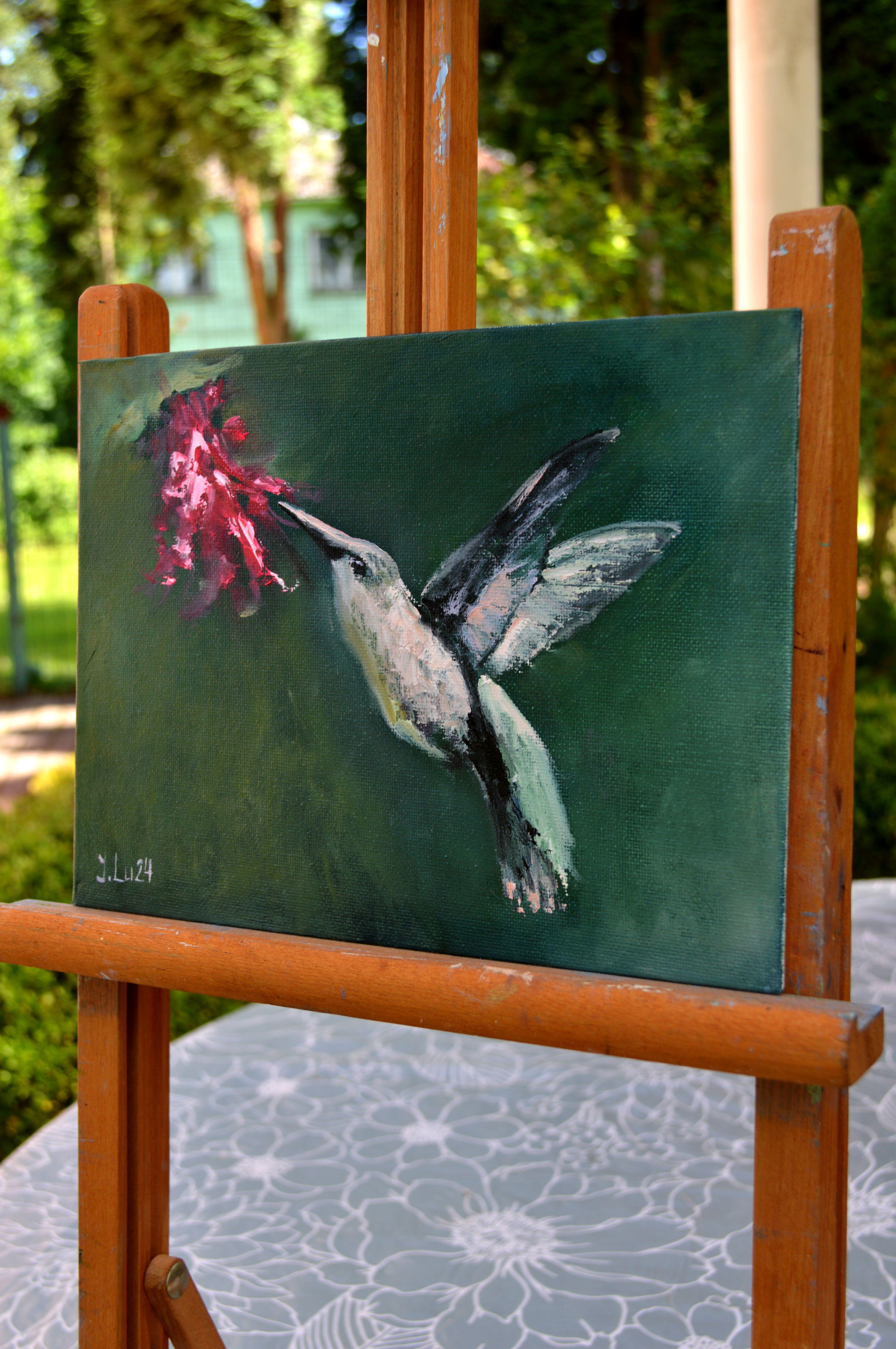 Colibrí - Figurative Painting Gris de Elena Lukina