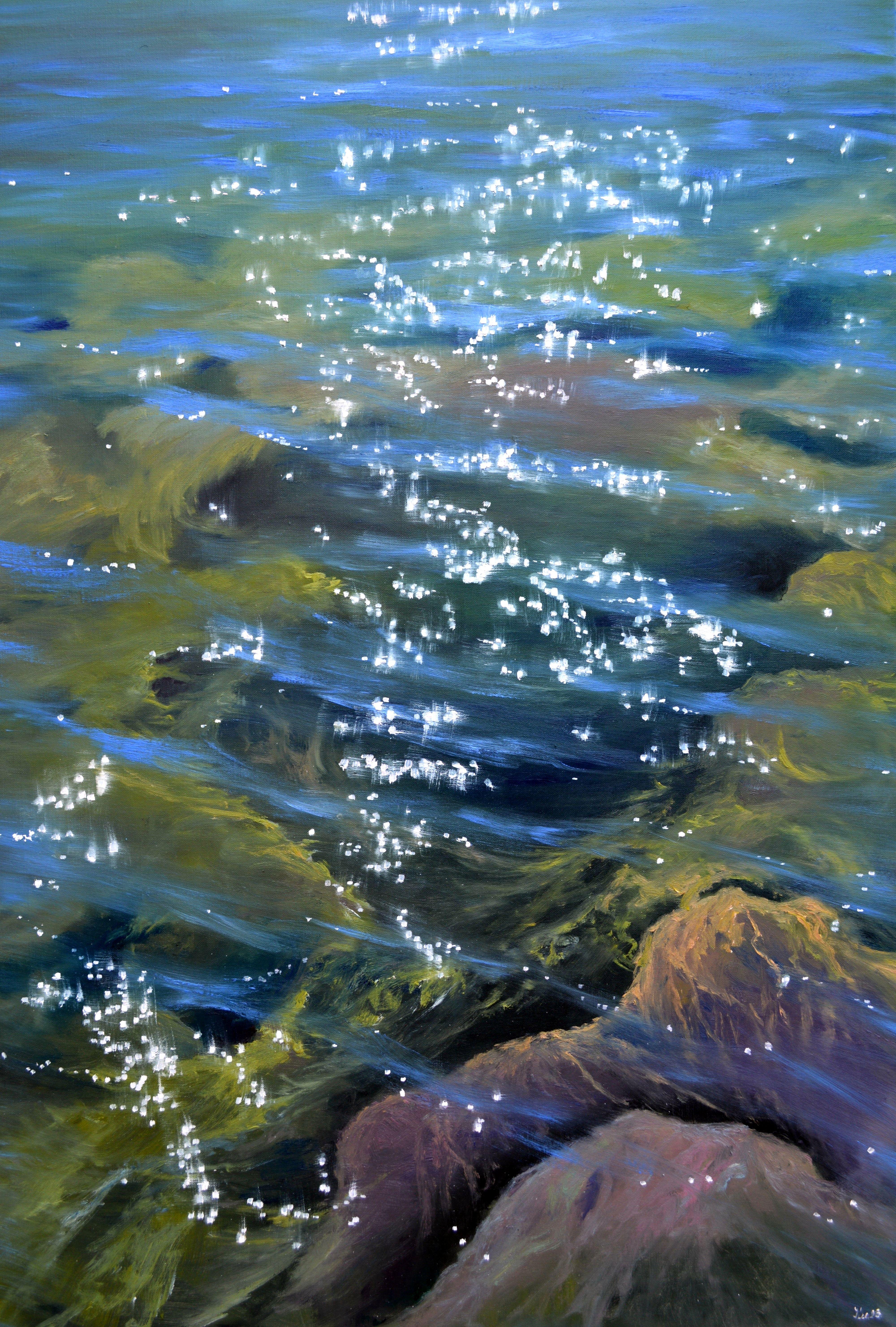 Elena Lukina Landscape Painting - Hydro-Genesis: Luminous Flux – Museum Scale Masterpiece (145x100)