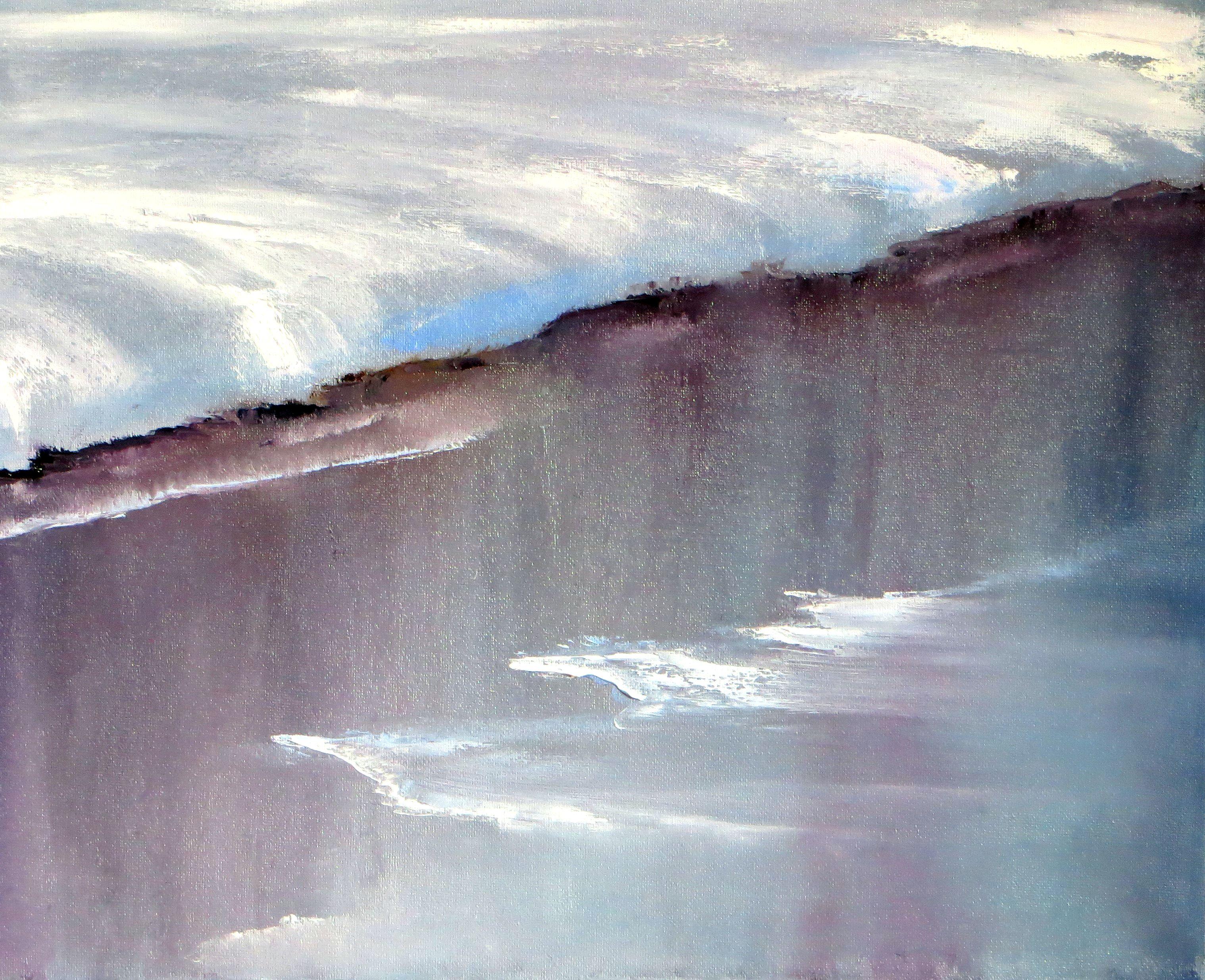 WINTER SALE! Ice.Snow. 40X50 oil painting - Gray Landscape Painting by Elena Lukina