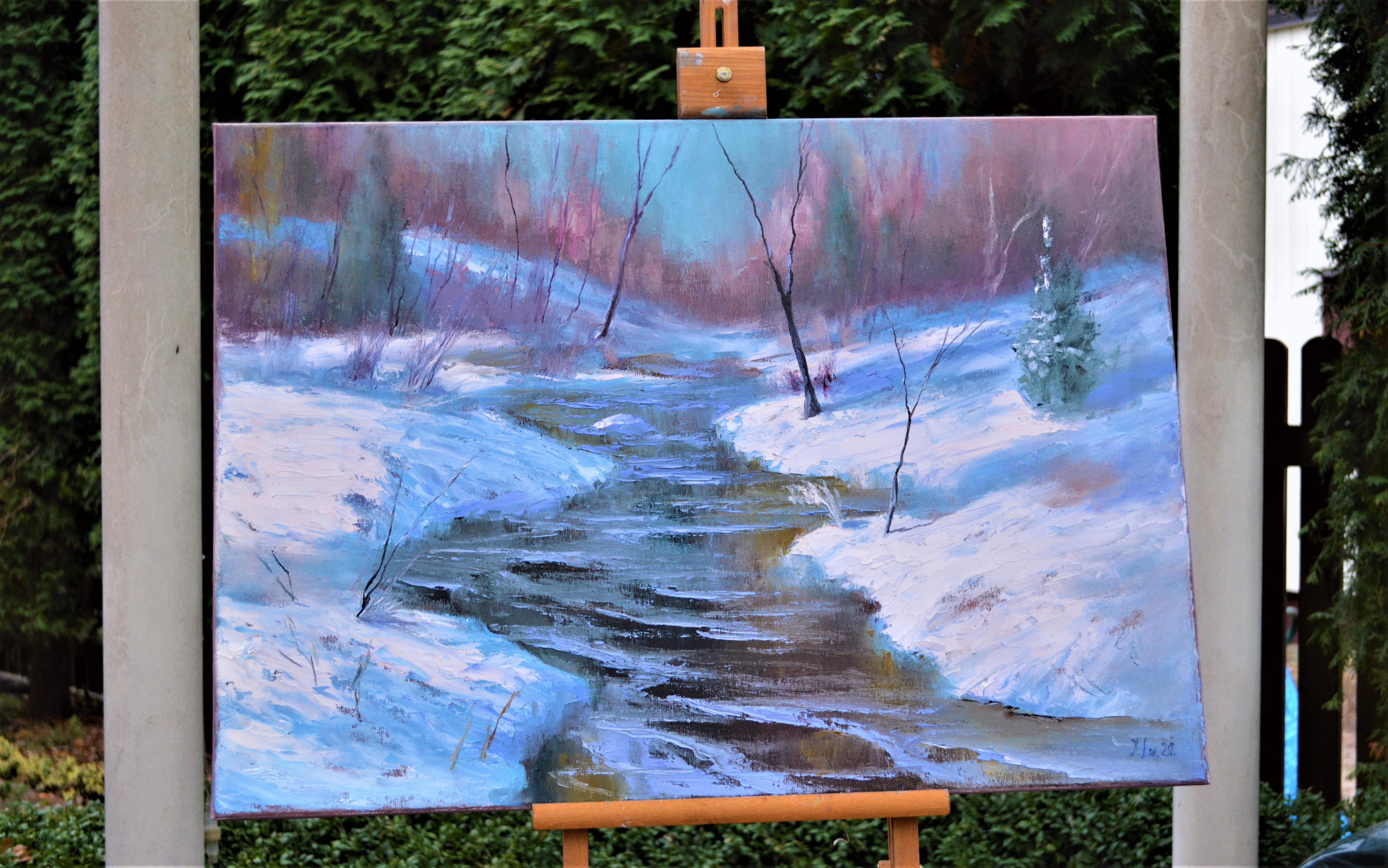 Icy river in the Christmas forest 50X70 For Sale 1