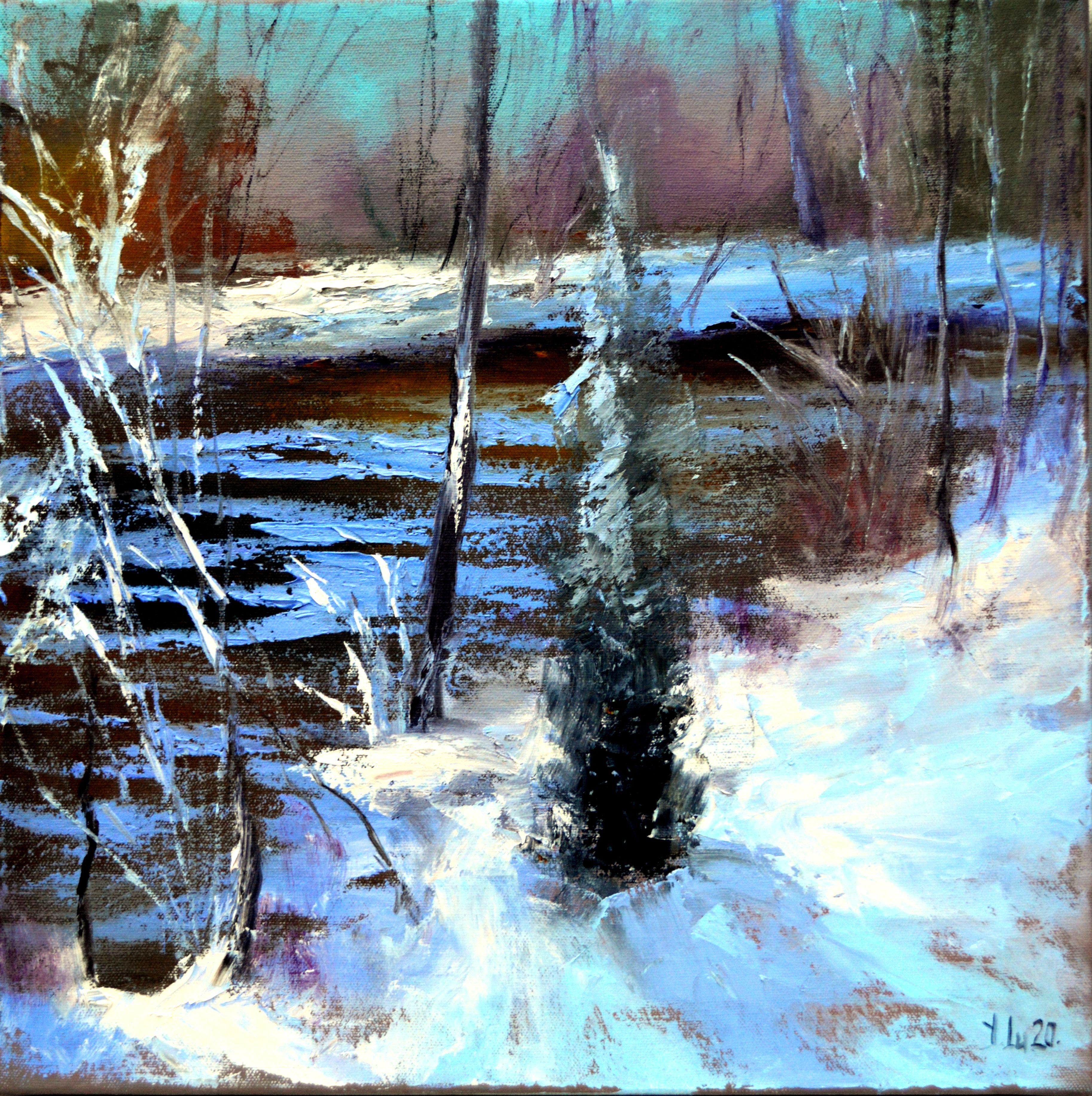 Elena Lukina Landscape Painting - Impromptu with a Christmas tree 40X40