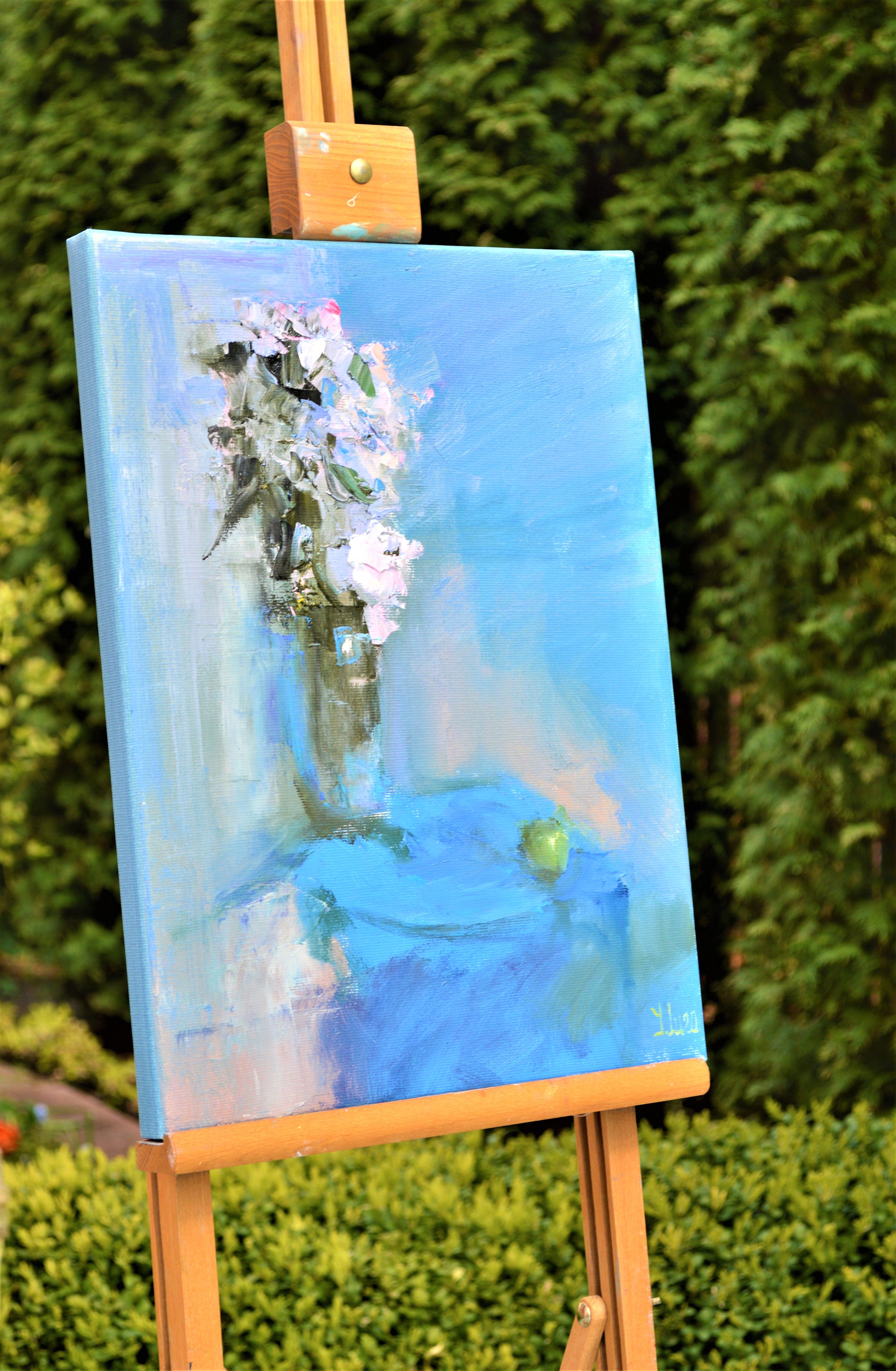 Impromptu with a green apple - Expressionist Painting by Elena Lukina