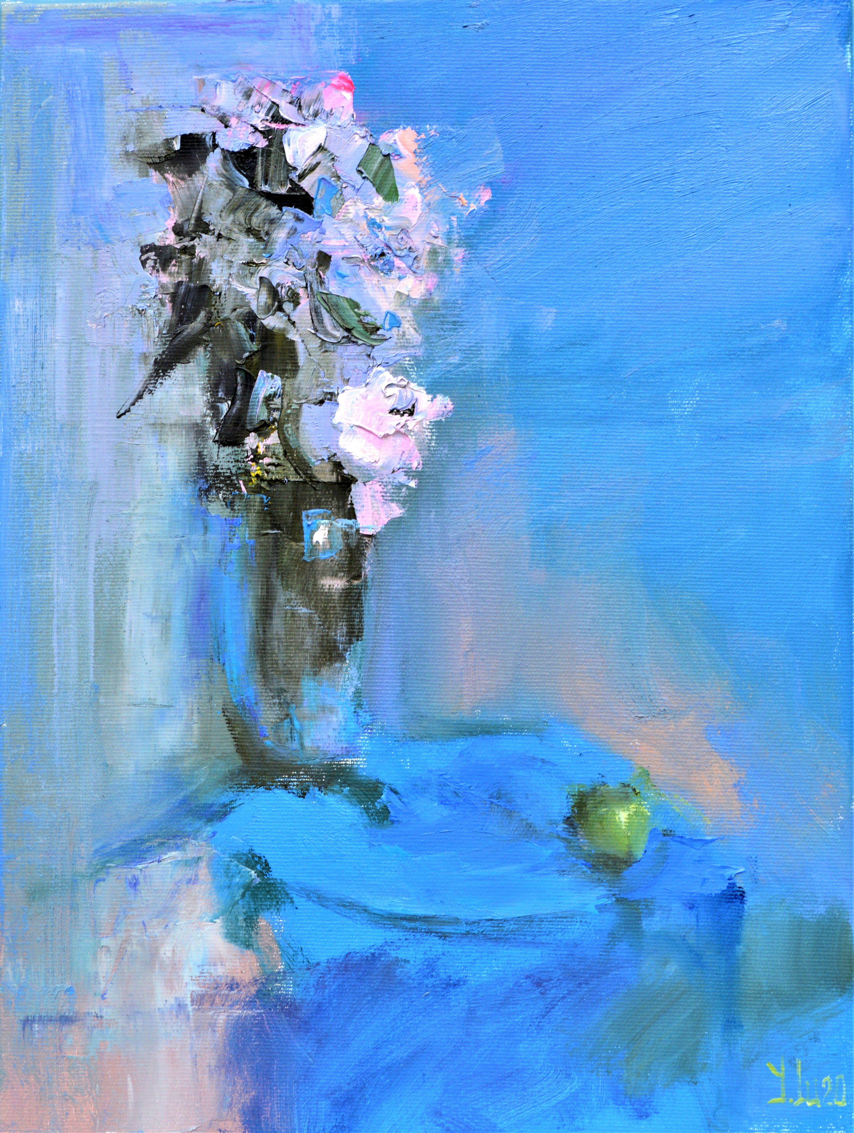 Elena Lukina Still-Life Painting - Impromptu with a green apple