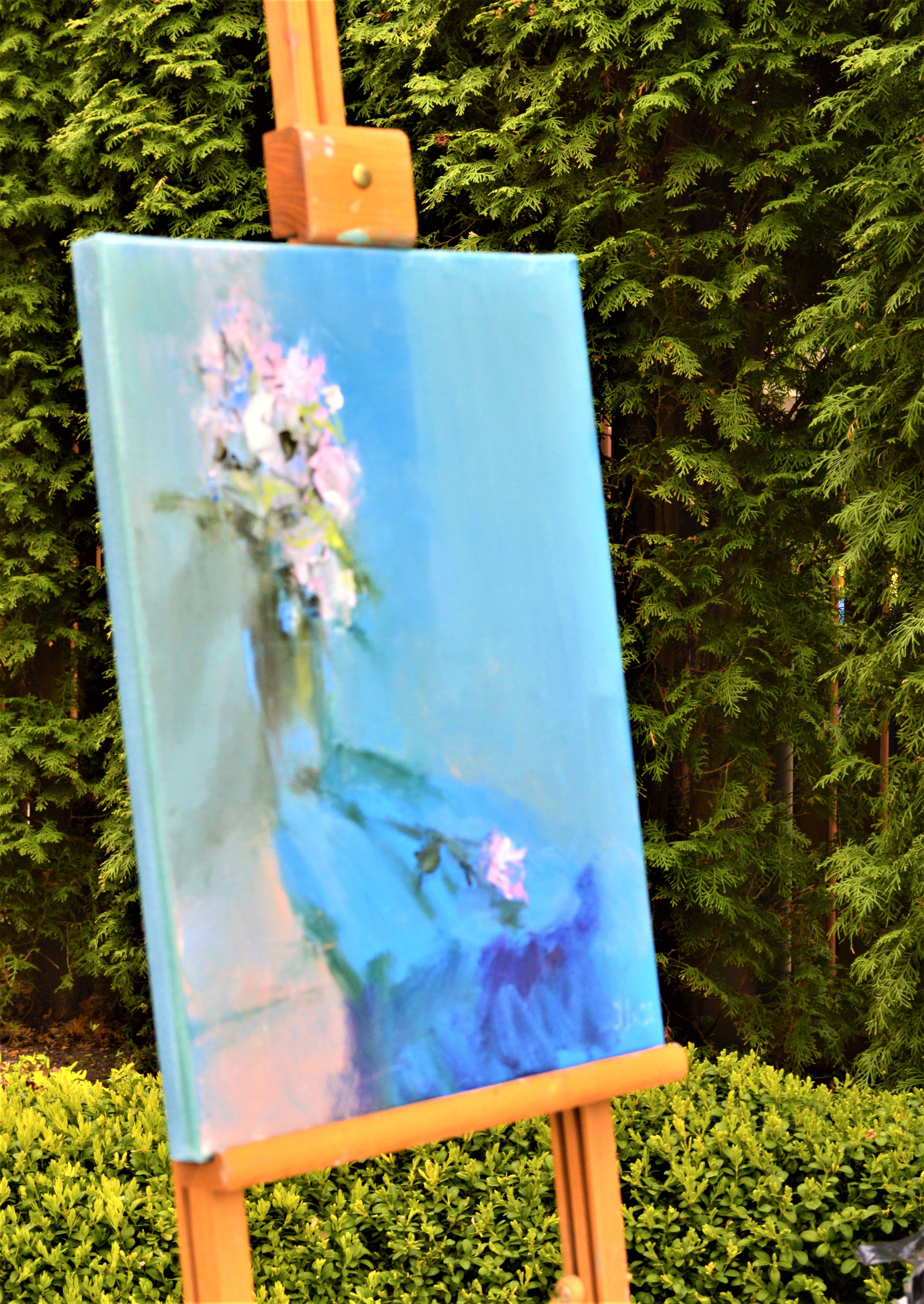 Impromptu with a morning rose - Expressionist Painting by Elena Lukina