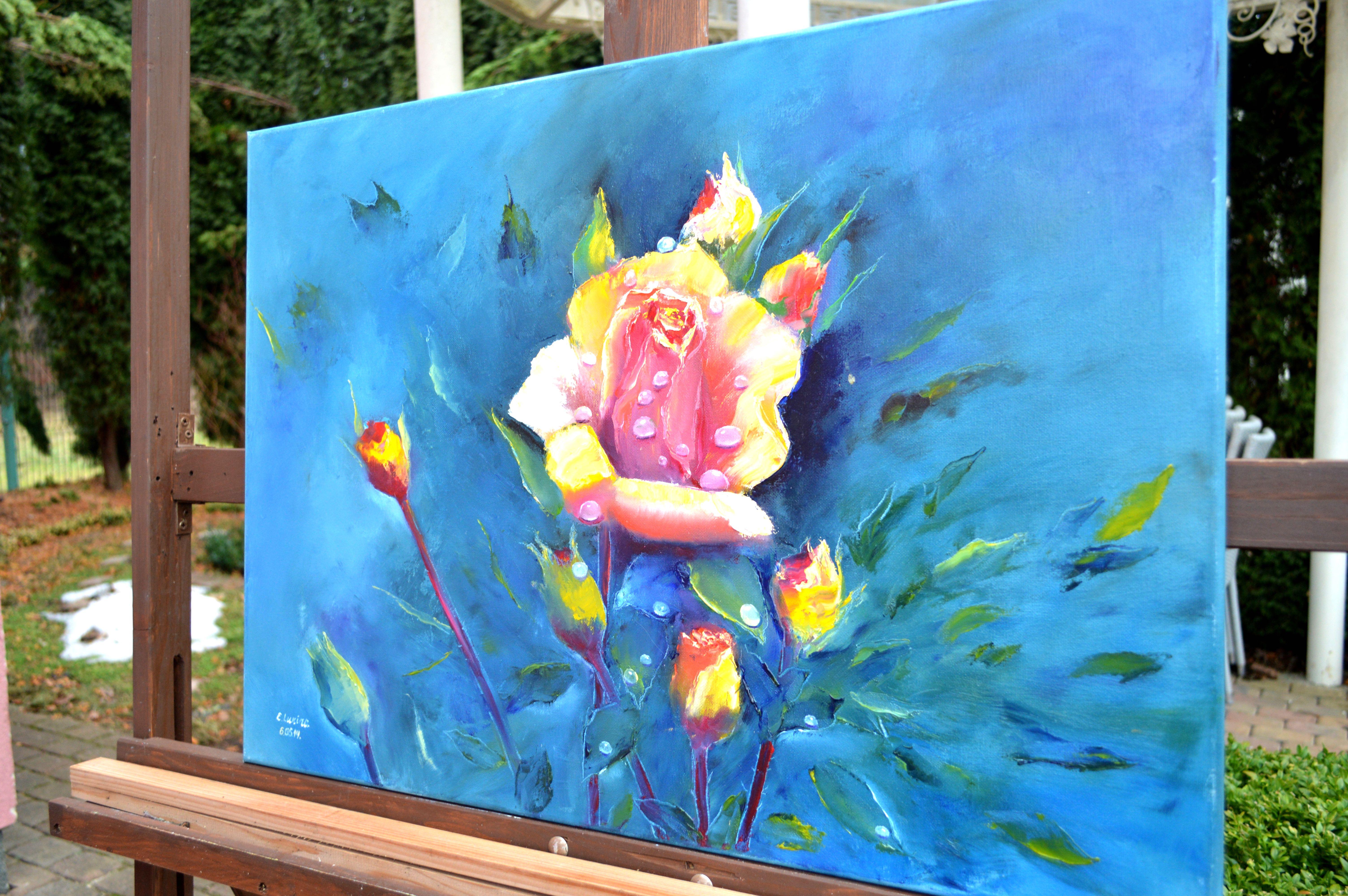 In Kingdom of roses - Blue Still-Life Painting by Elena Lukina
