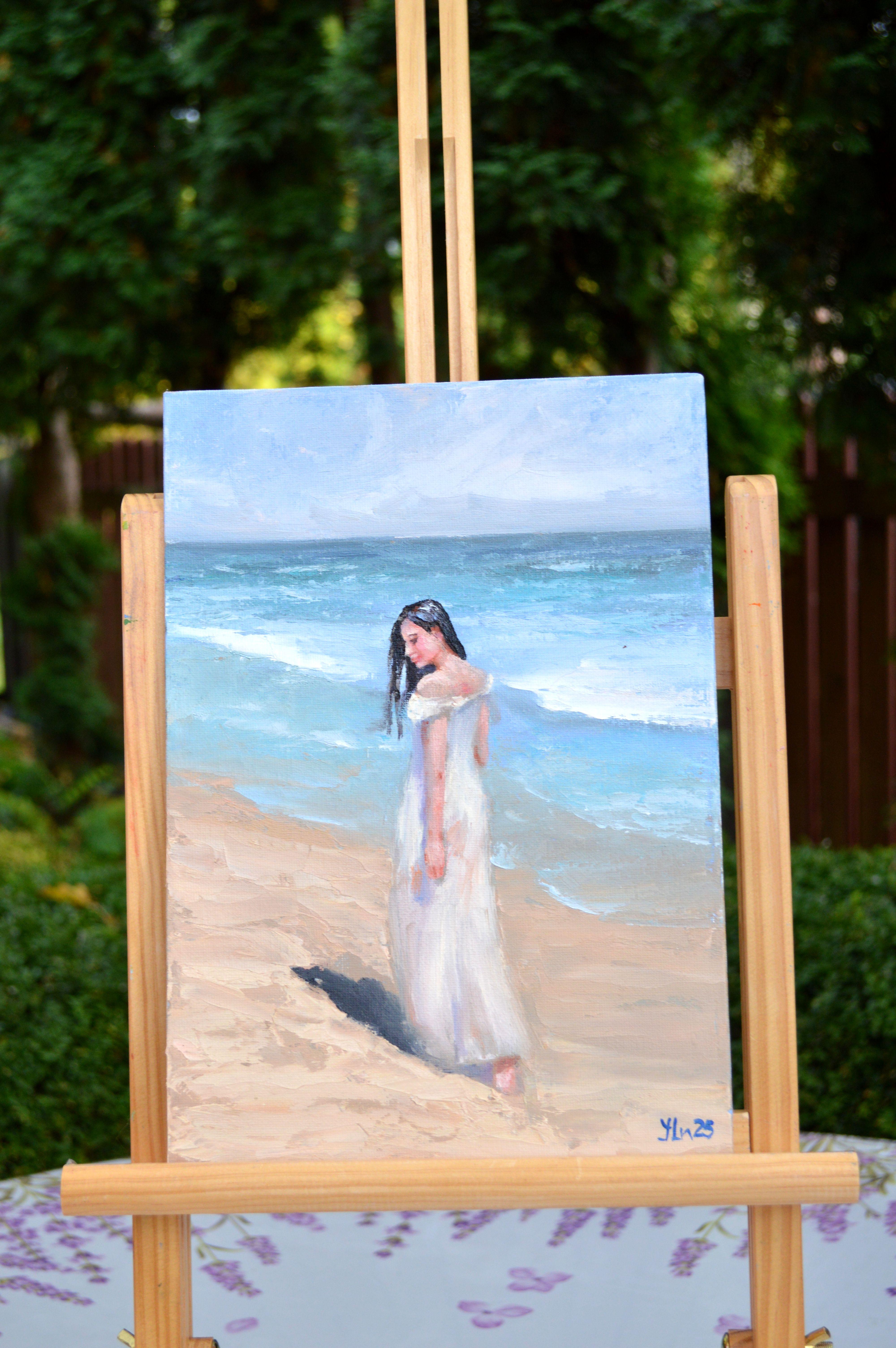 Dans la solitude au bord de la mer - Expressionniste Painting par Elena Lukina