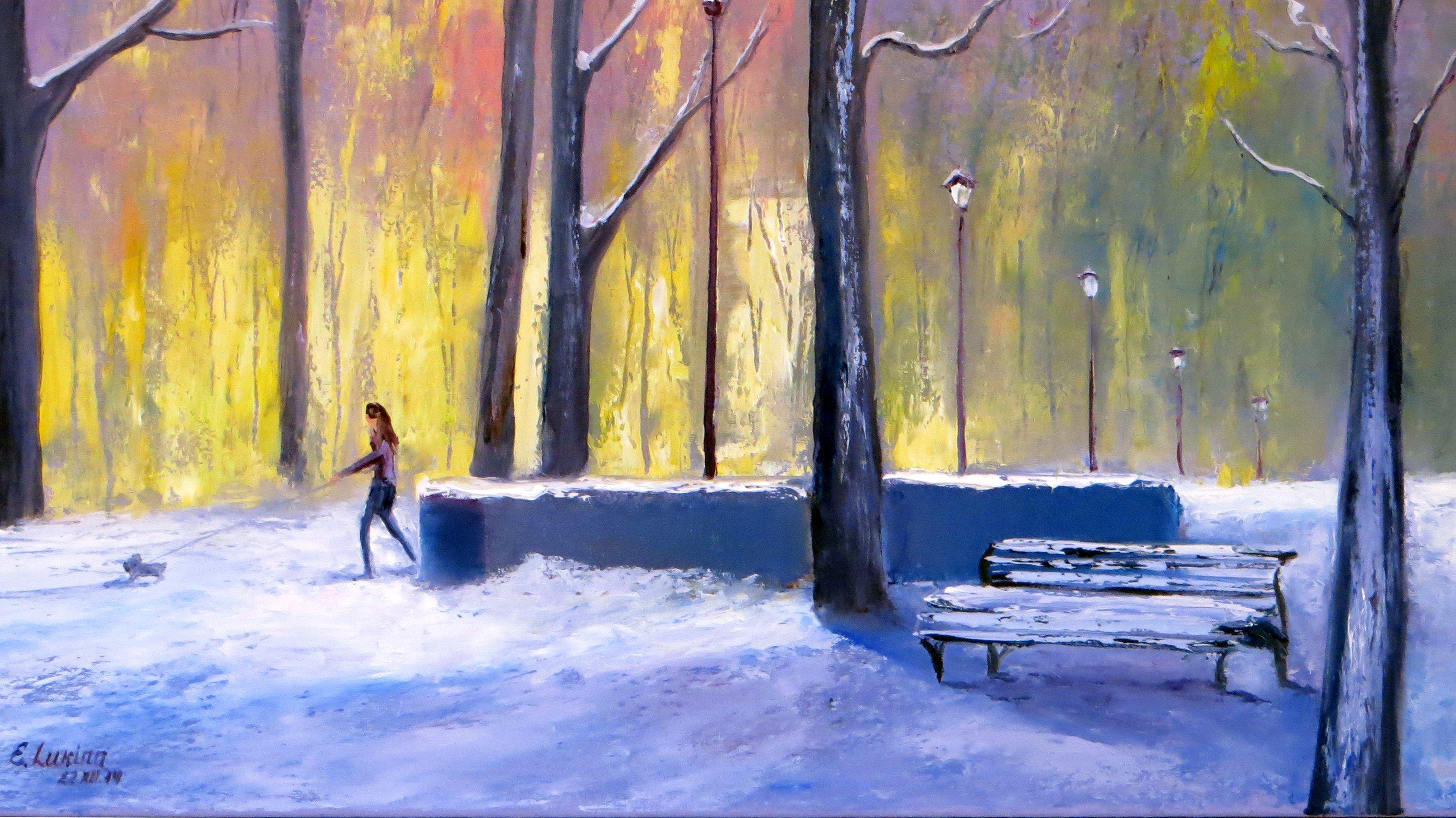 WINTER SALE! In winter park 50X70 oil painting For Sale 8