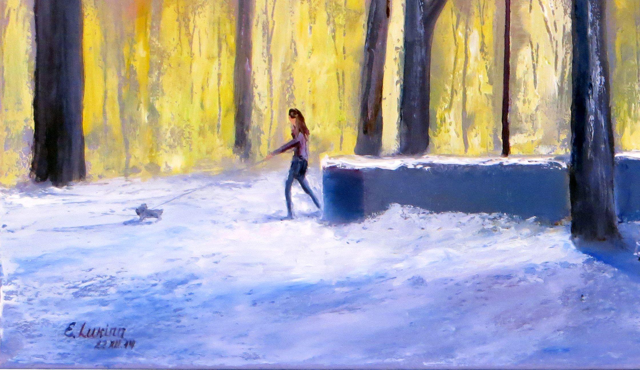 WINTER SALE! In winter park 50X70 oil painting For Sale 10