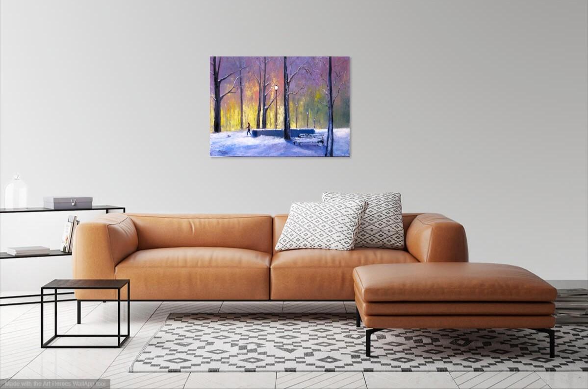 WINTER SALE! In winter park 50X70 oil painting - Painting by Elena Lukina