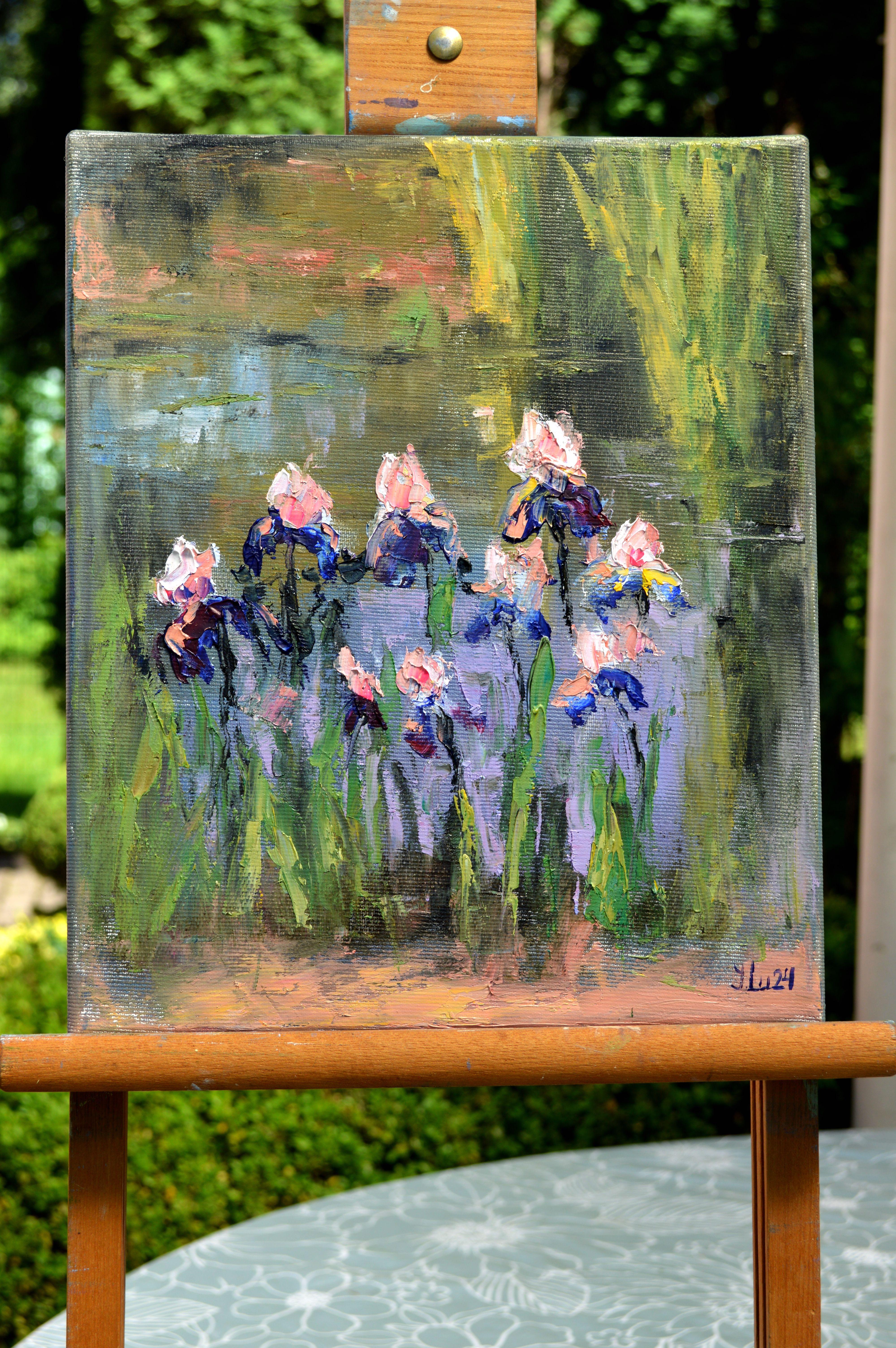 Iris en el estanque - Painting de Elena Lukina