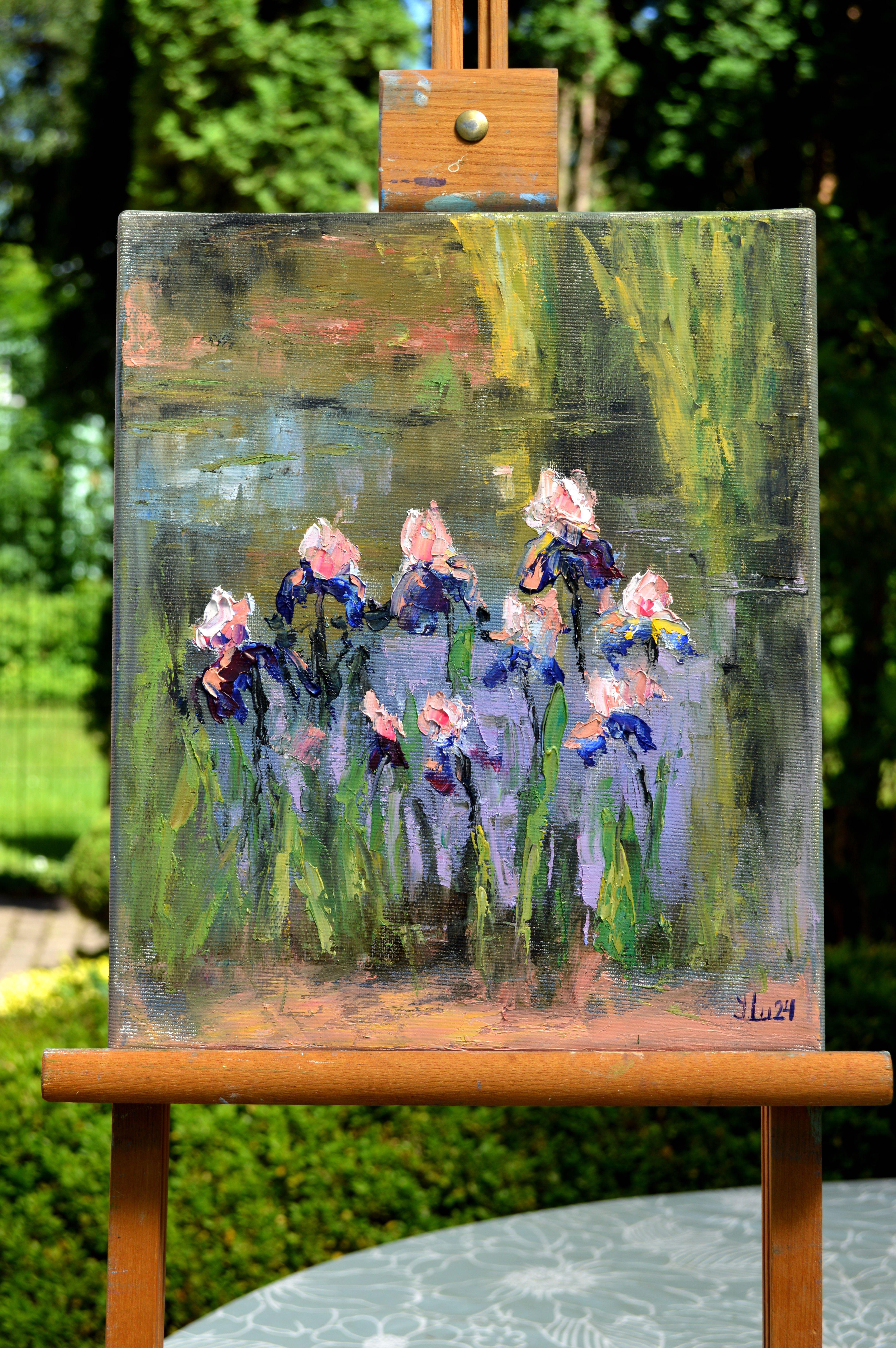 Iris en el estanque - Painting Expresionista de Elena Lukina