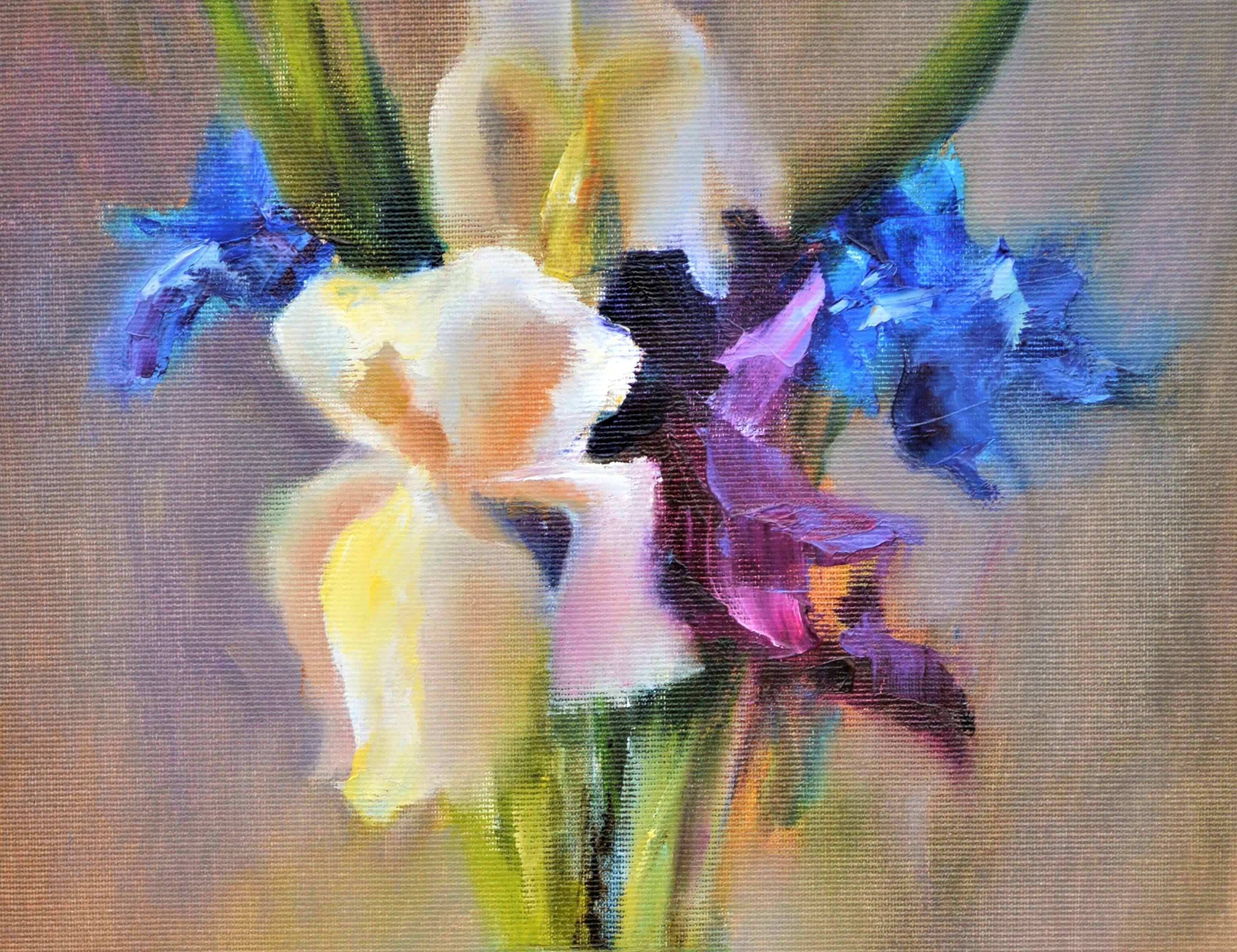 Schwertlilien-Stillleben – Painting von Elena Lukina