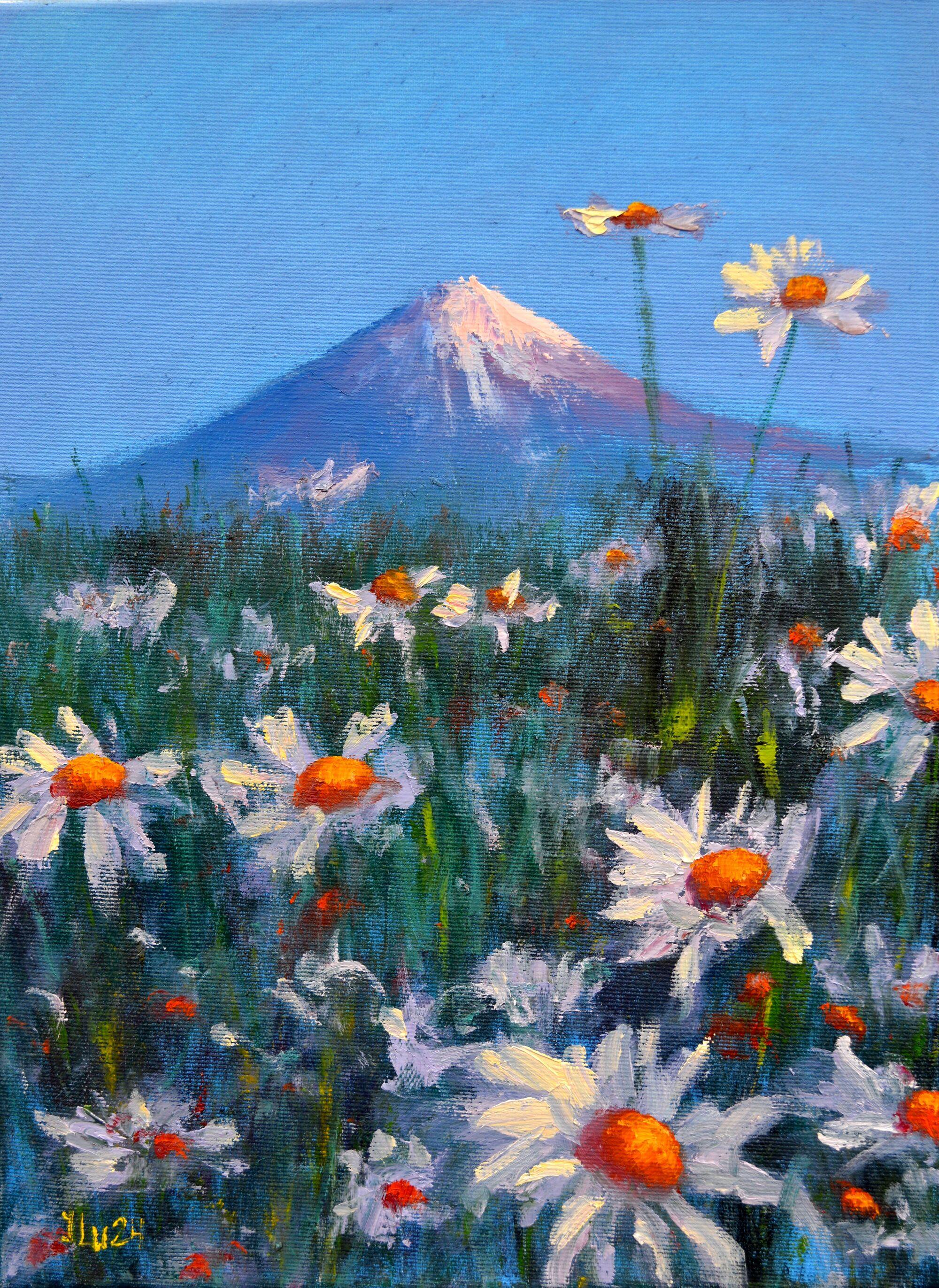 Elena Lukina Interior Painting - Japanese meadow daisies 40X30