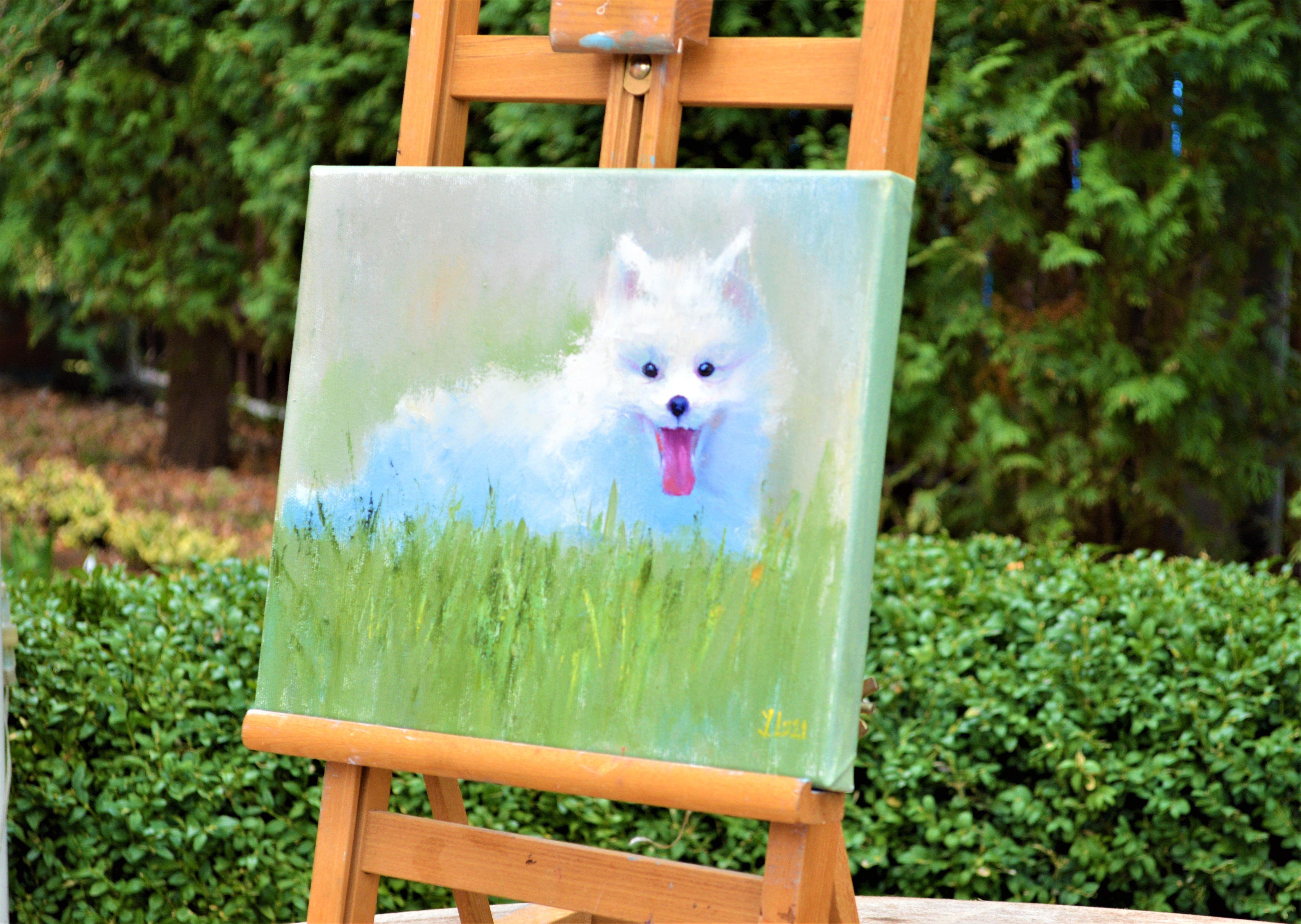 Cachorro de Spitz japonés - Animal Painting Gris de Elena Lukina
