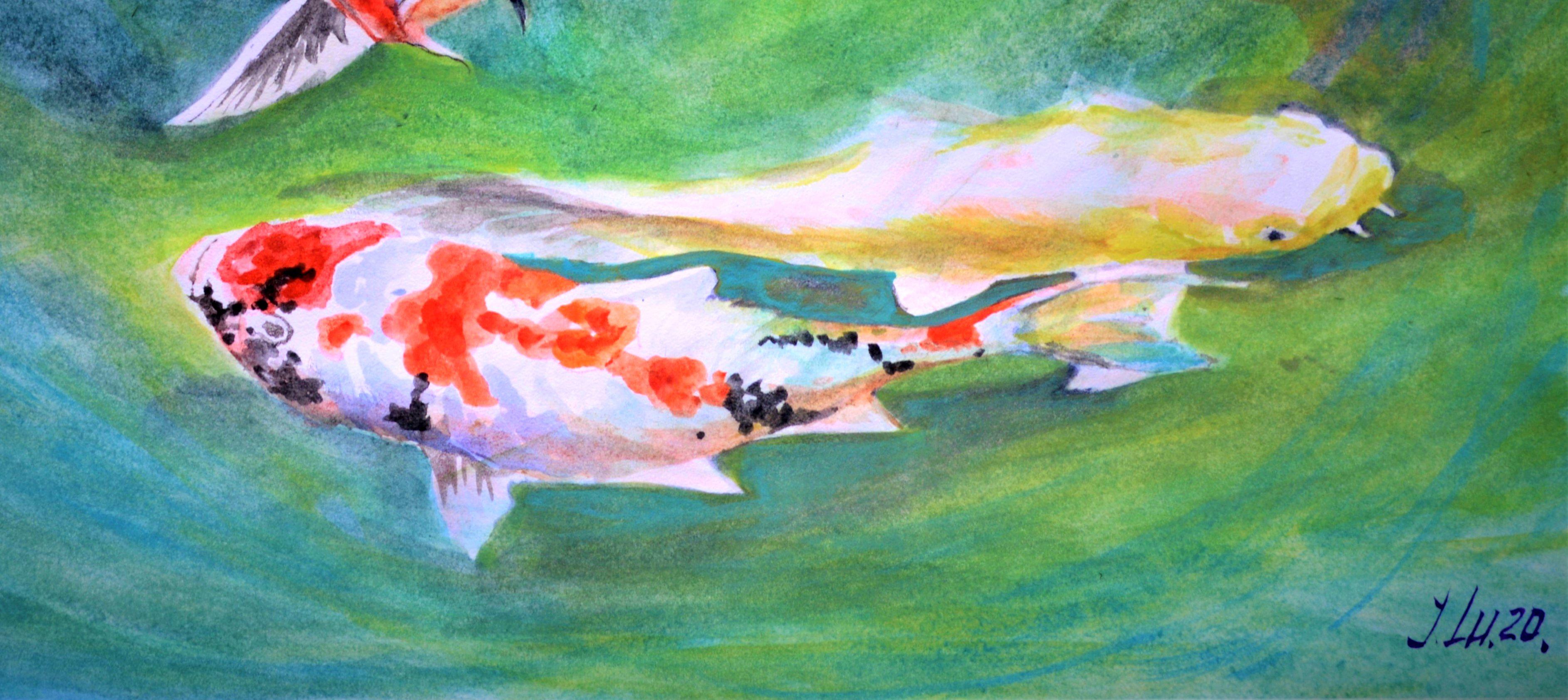 Koi Fische (Impressionismus), Painting, von Elena Lukina