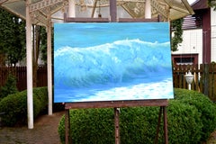 Kinetic Azure: Deep Turquoise Abstract Expressionism – Large Palette Knife Oil