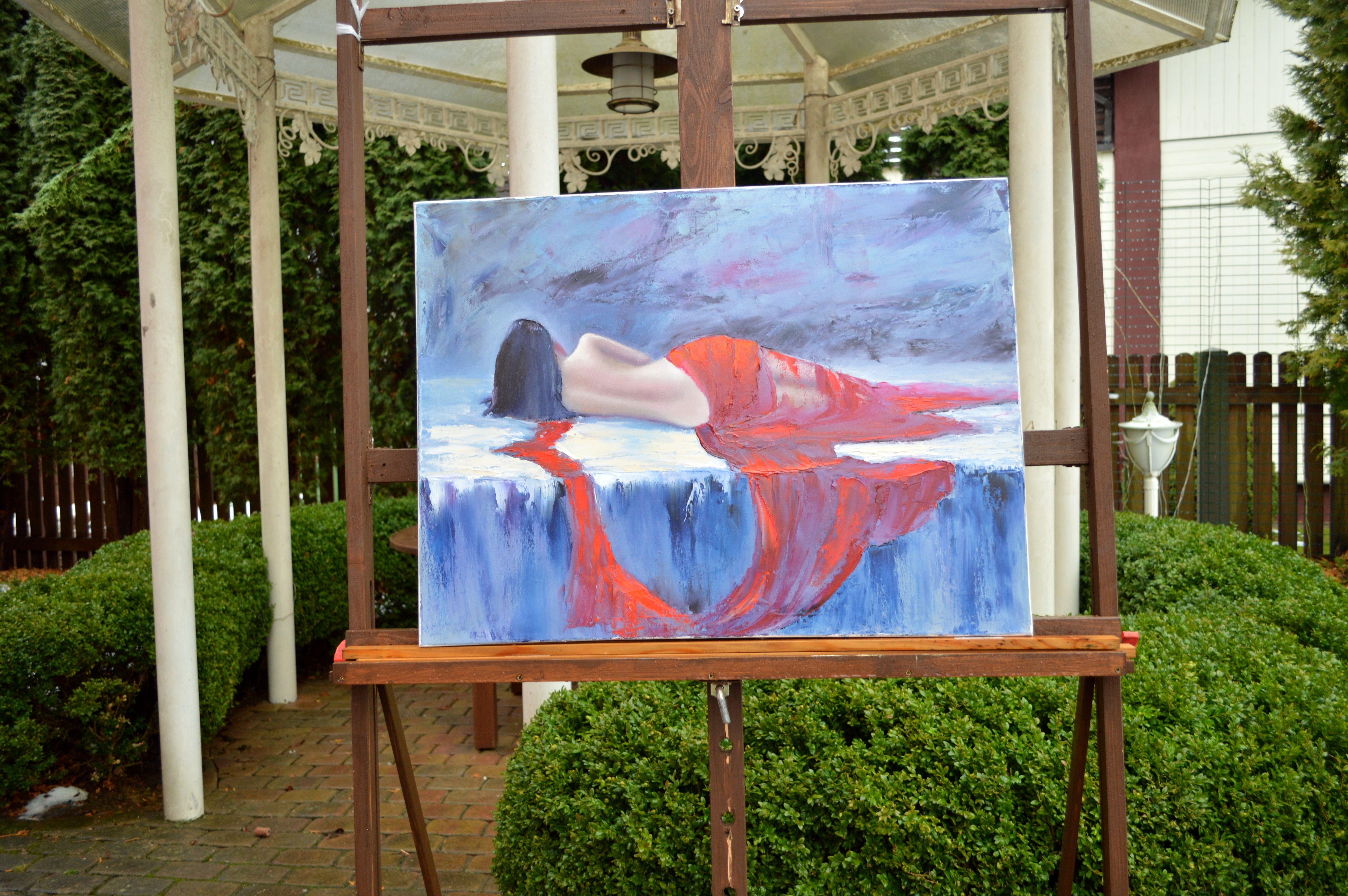 Dame in Rot 60X80 Öl – Painting von Elena Lukina