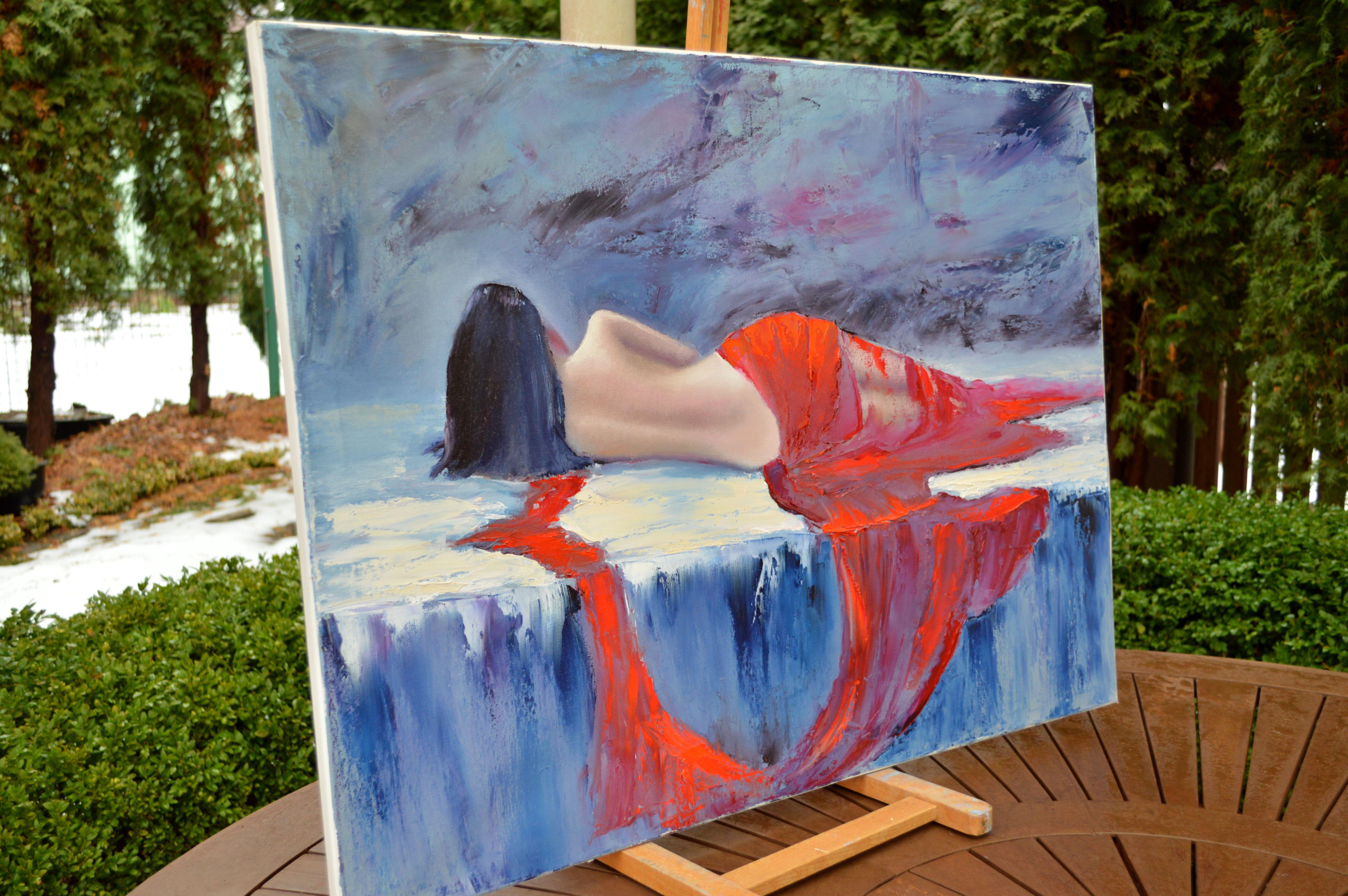 Dame in Rot 60X80 Öl im Angebot 1