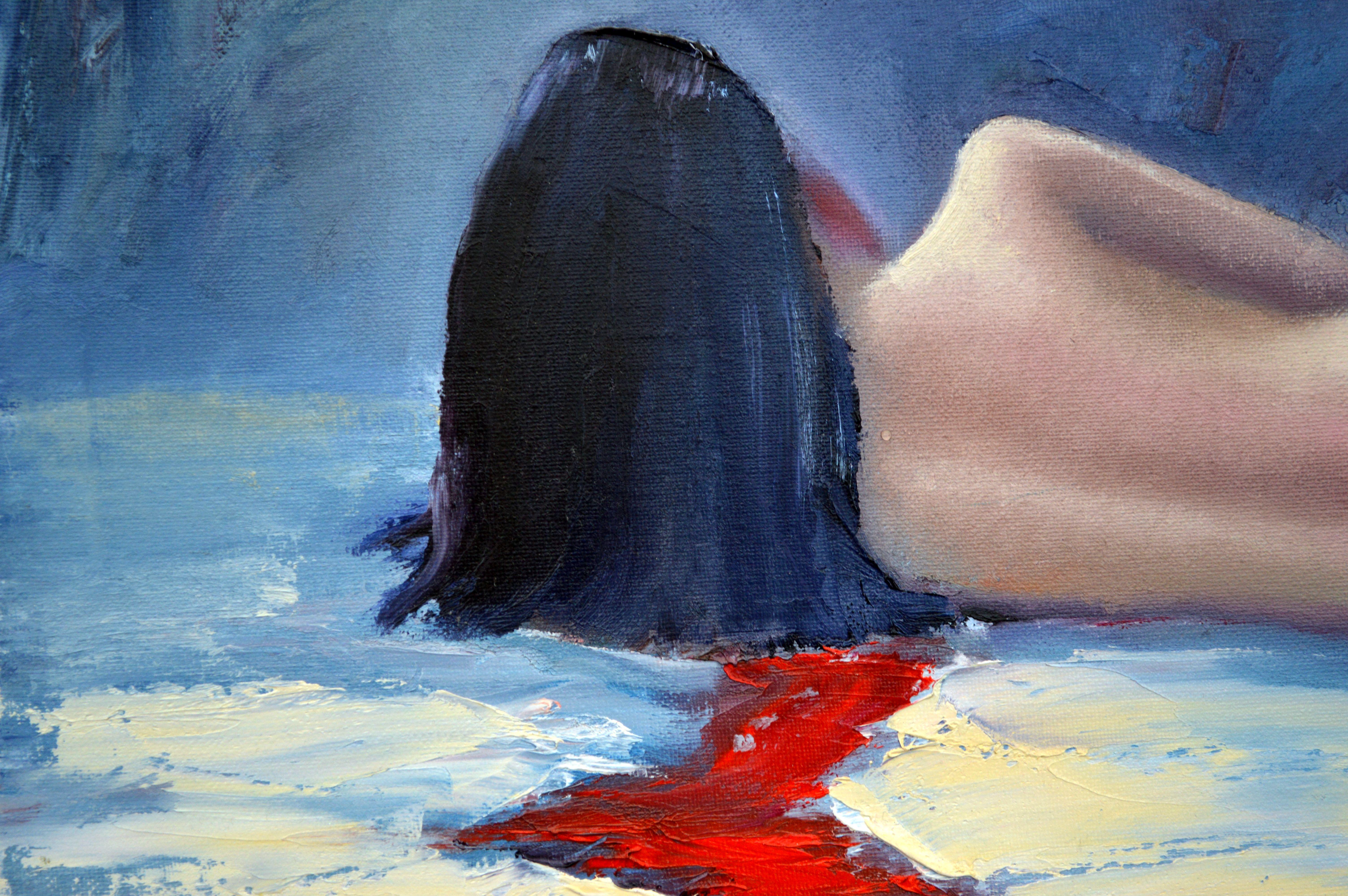 Dame in Rot 60X80 Öl im Angebot 4