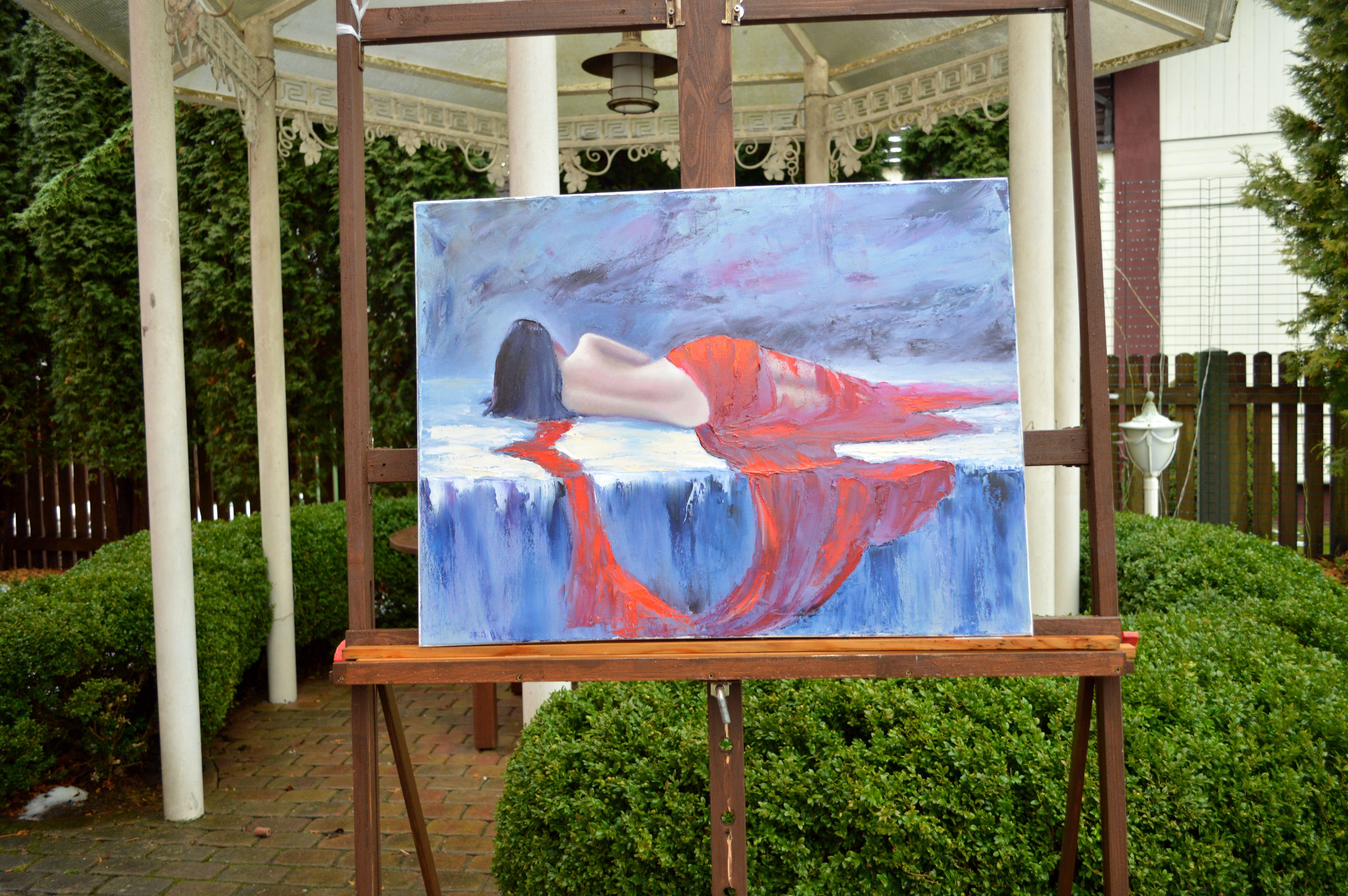 Lady in Red 60X80 oil, Valentine’s Day gifts art - Painting by Elena Lukina