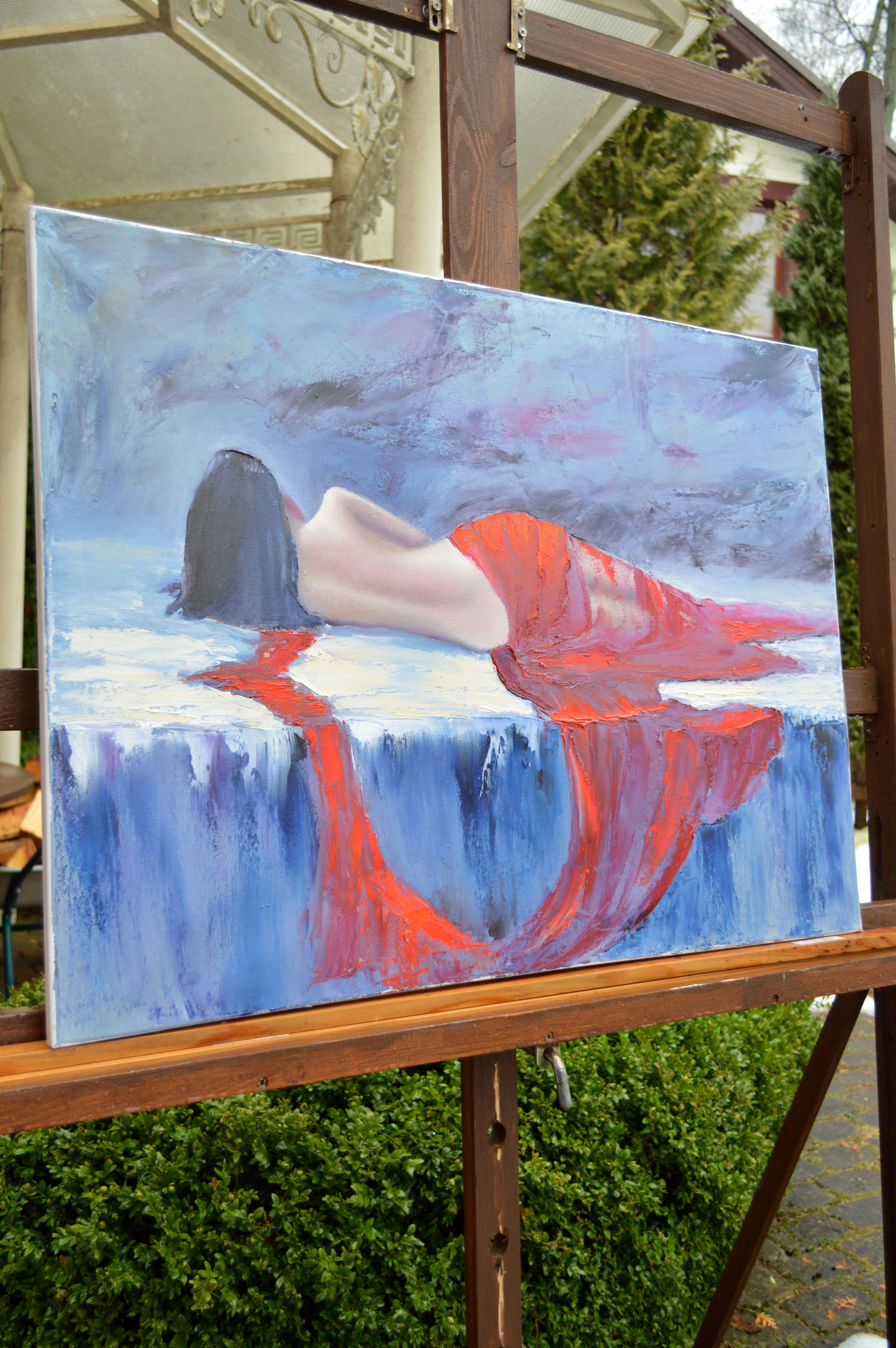 Lady in Red 60X80 oil, Valentine’s Day gifts art - Expressionist Painting by Elena Lukina