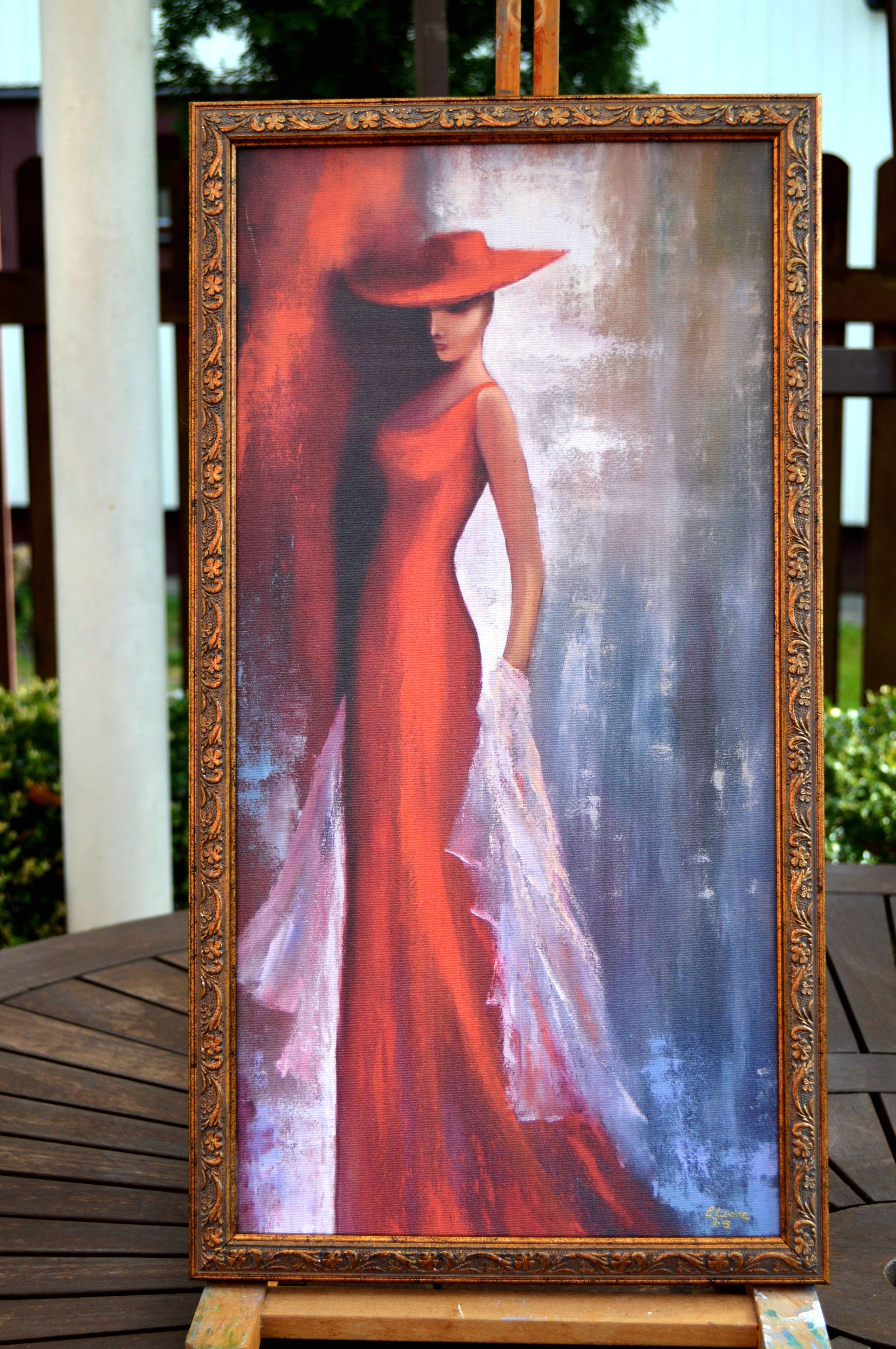Dama de rojo - Painting Expresionista de Elena Lukina