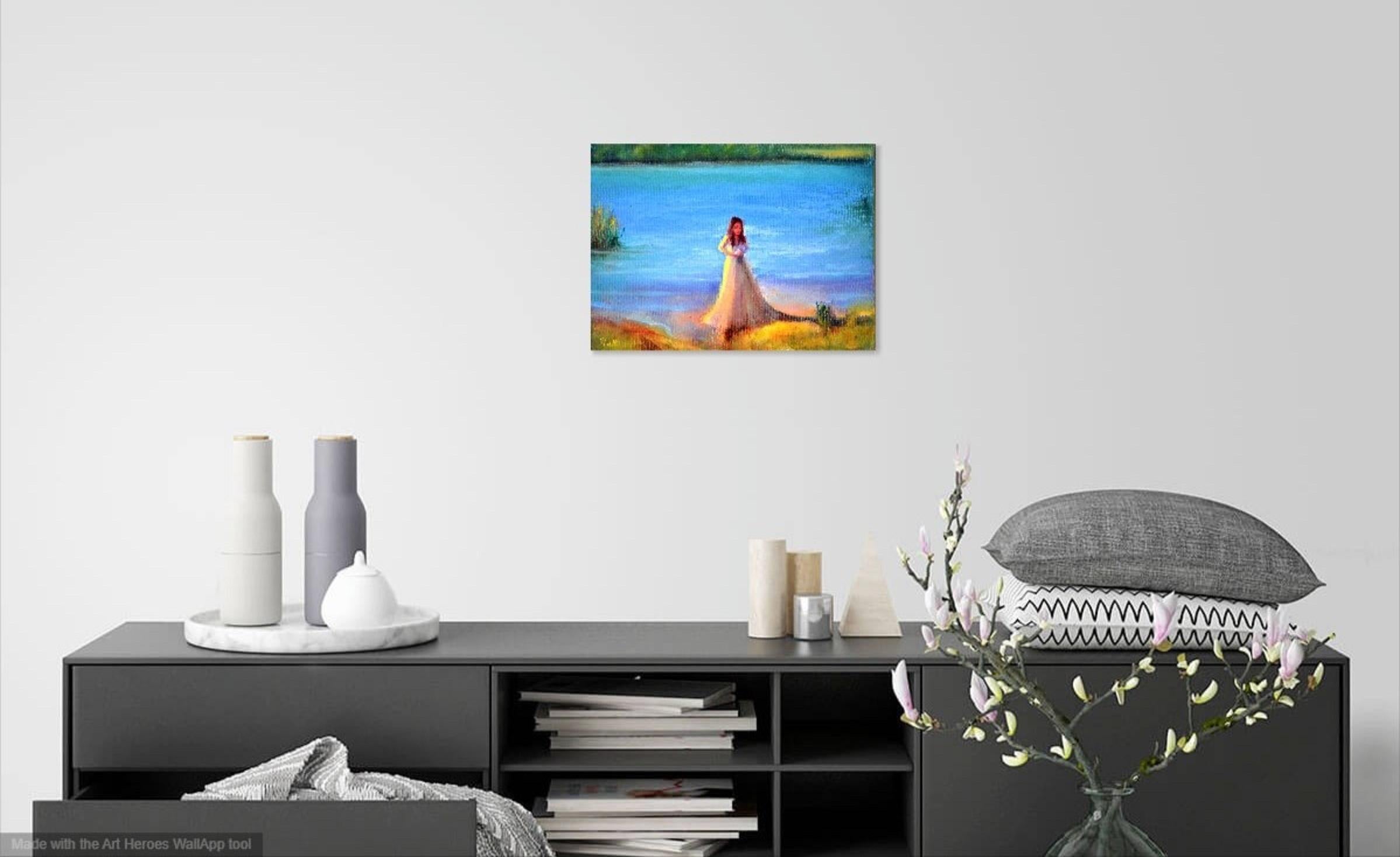 Lady with a Bird on Bank of a Lake For Sale 2