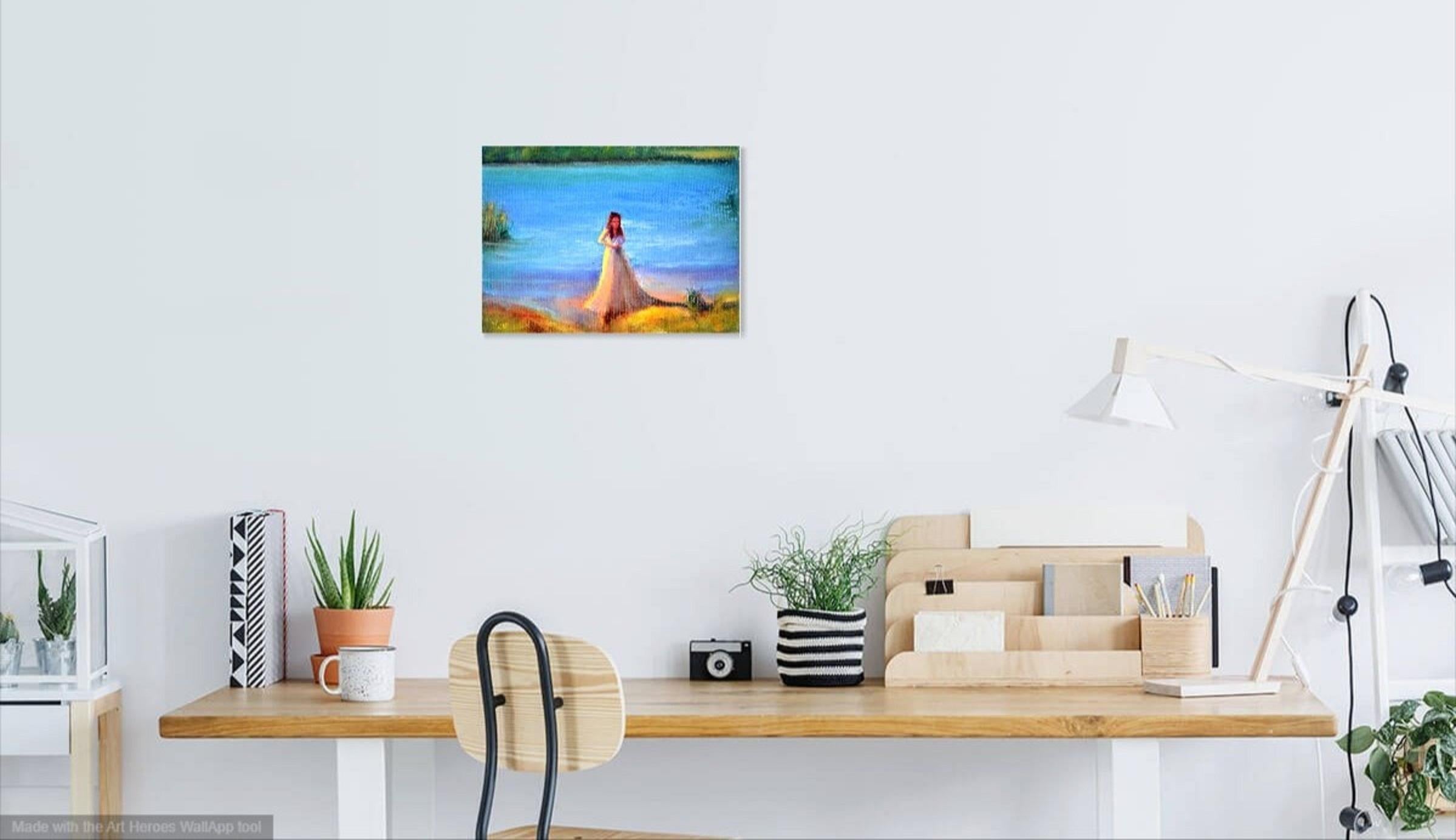 Lady with a Bird on Bank of a Lake For Sale 3
