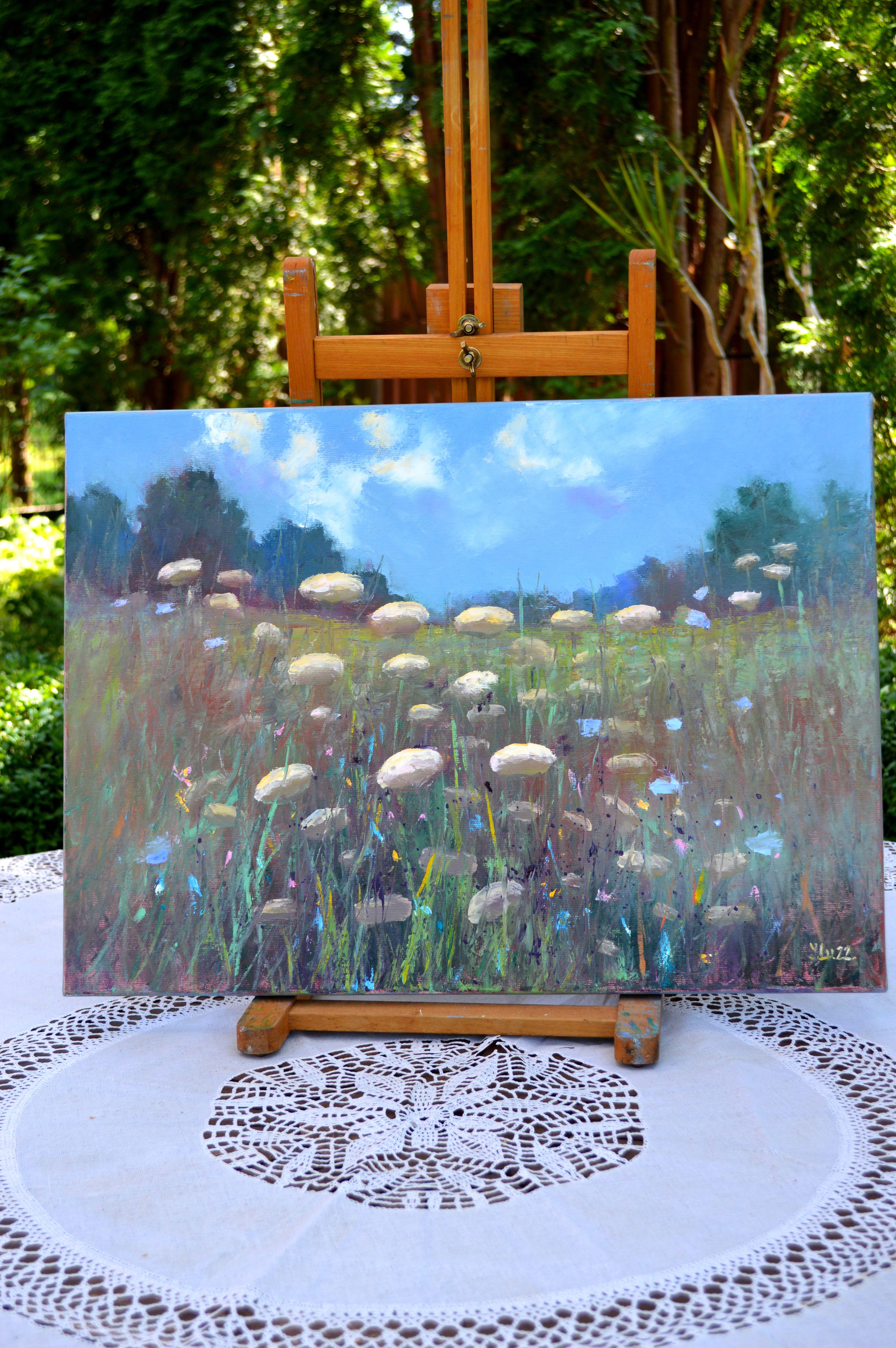 Landscape with meadow - Painting by Elena Lukina