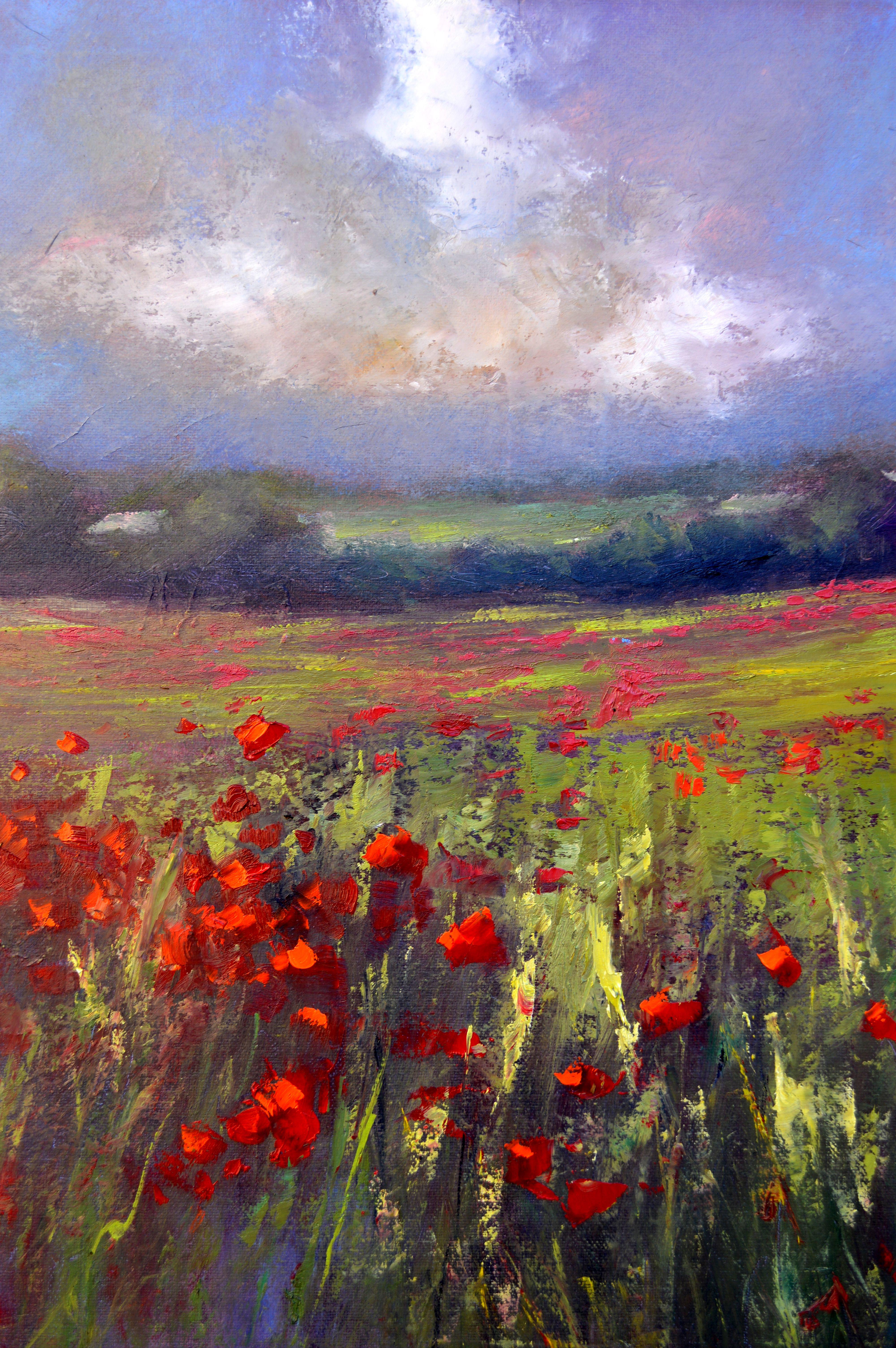 Paysage avec champ de coquelicots en vente 8