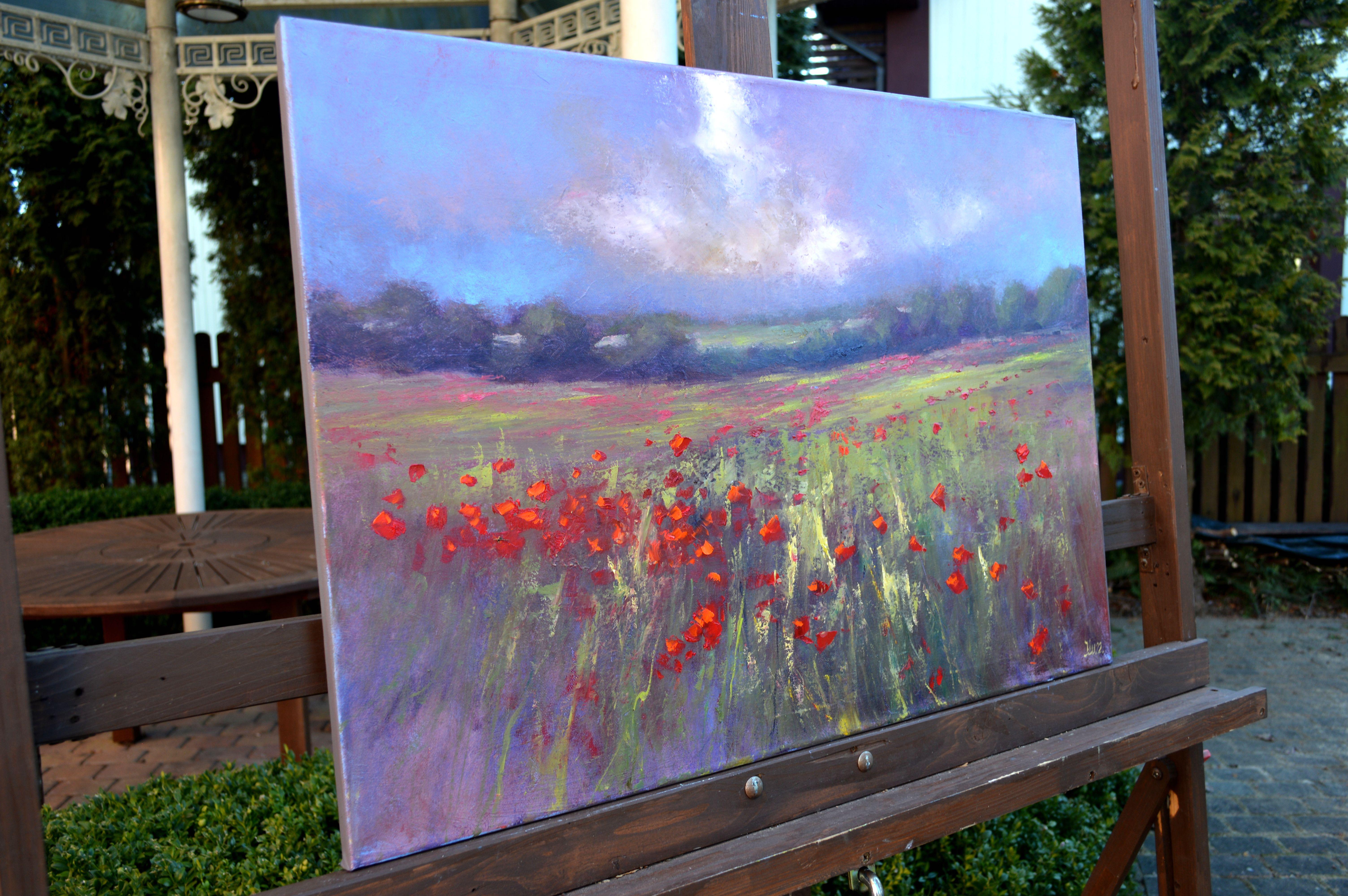 Dans cette pièce, j'ai embrassé la vie vive et palpitante de la nature, capturant l'énergie sauvage et indomptée d'un champ de coquelicots. Les touches de peinture à l'huile offrent une expérience presque tactile, jetant un pont entre