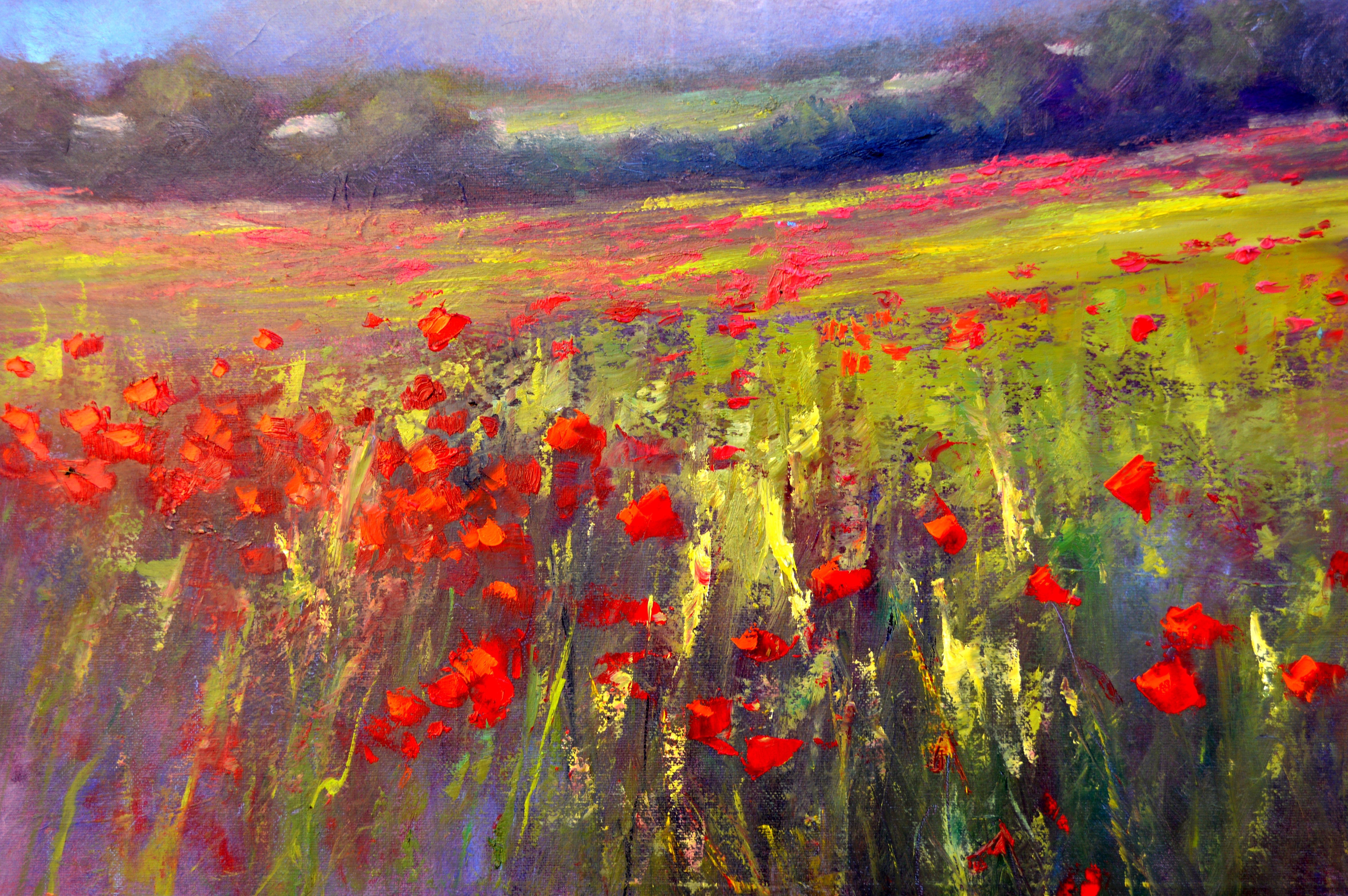 Paysage avec champ de coquelicots en vente 1