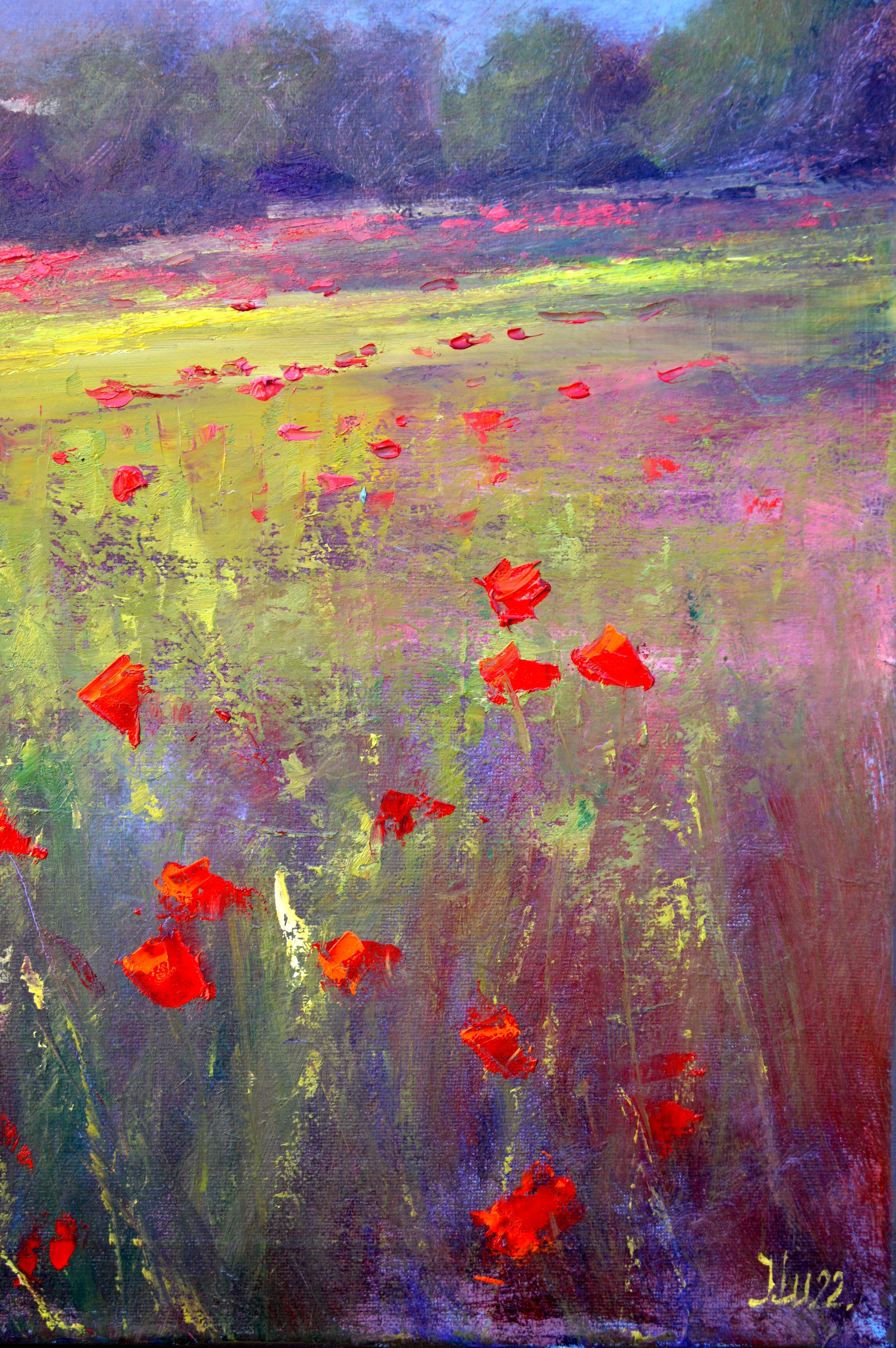 Paysage avec champ de coquelicots en vente 4