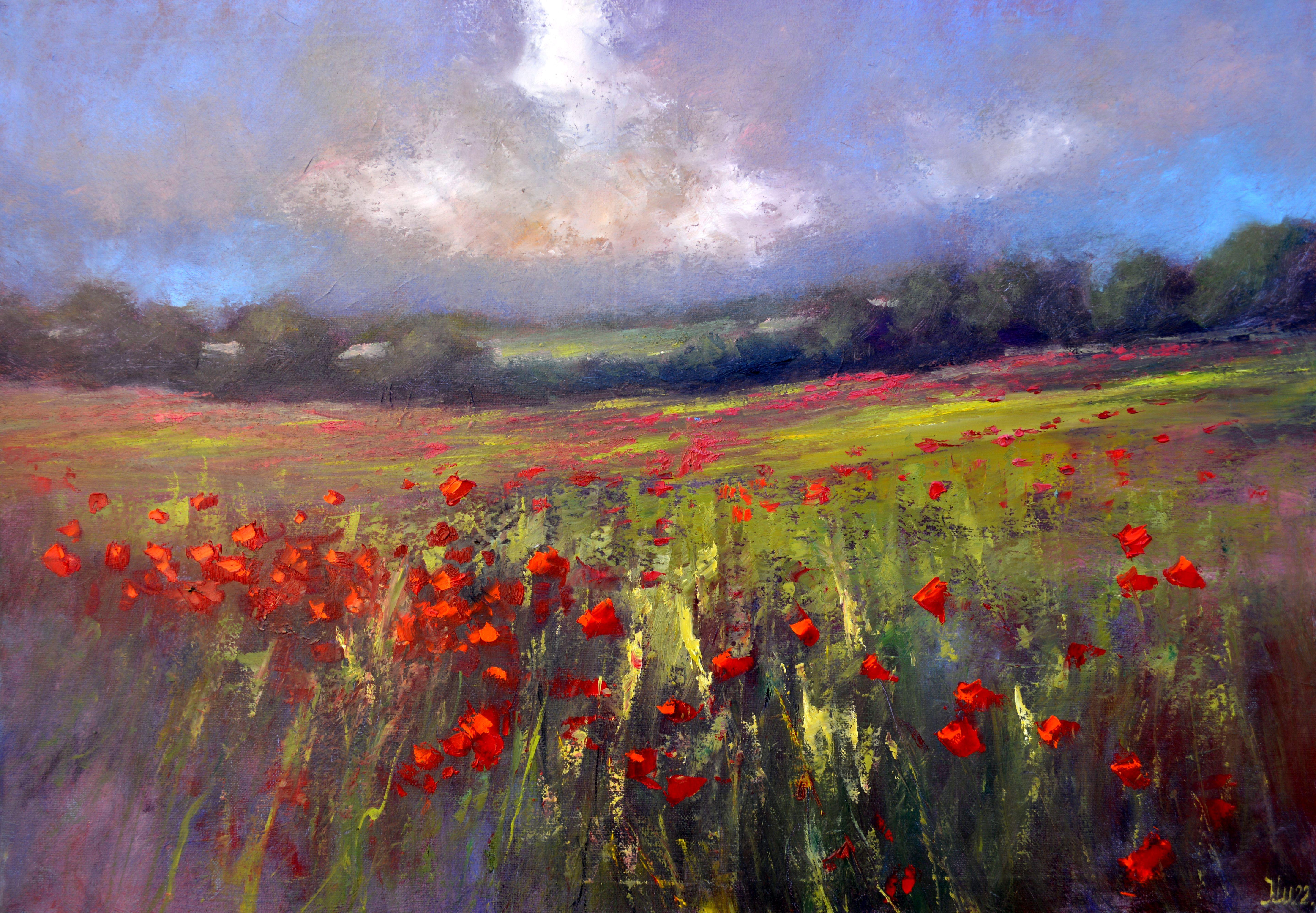 Interior Painting de Elena Lukina - Paisaje con campo de amapolas