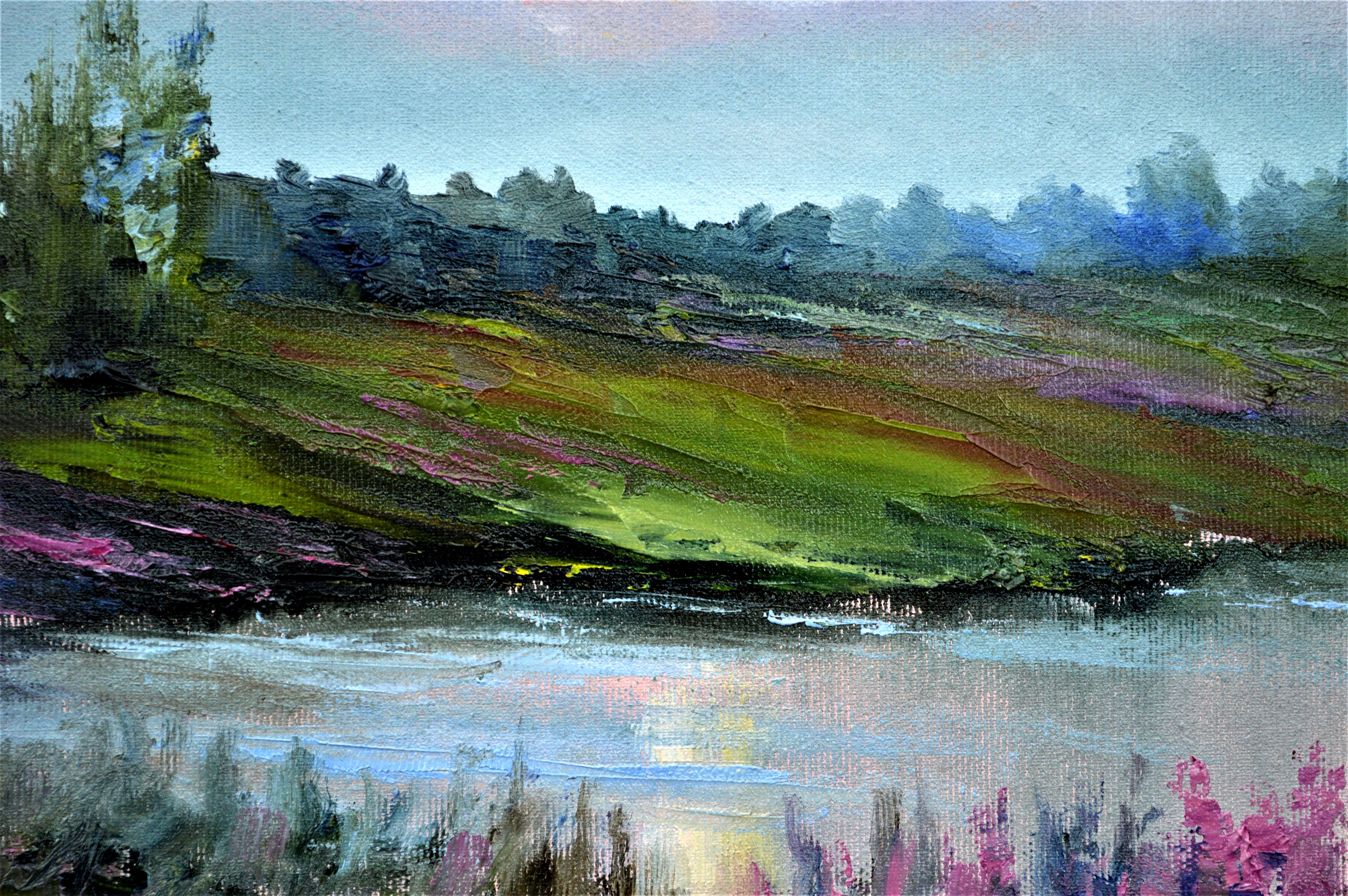 Costa de lavanda - Landscape Painting Gris de Elena Lukina