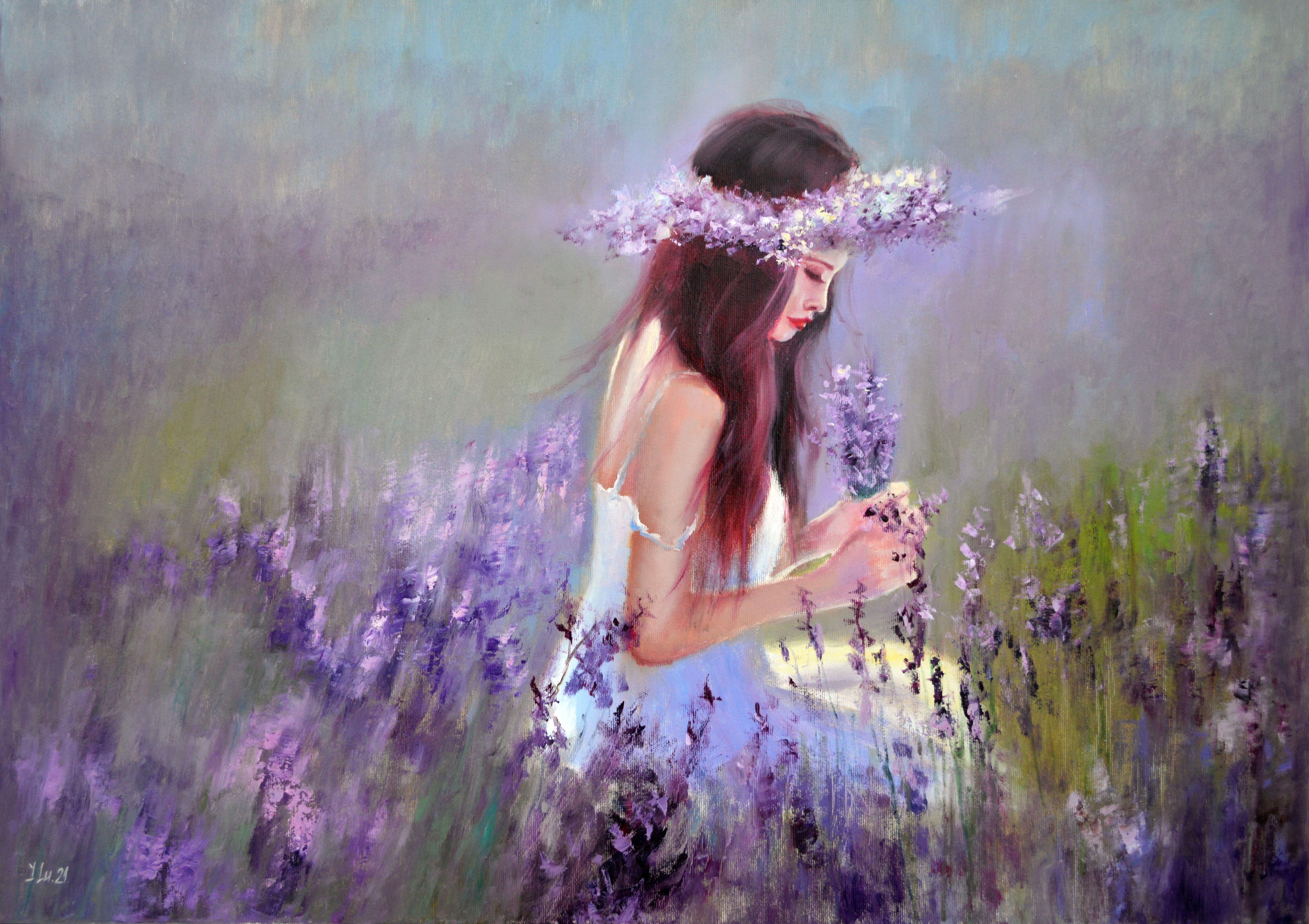 Portrait Painting di Elena Lukina - Sogno di lavanda