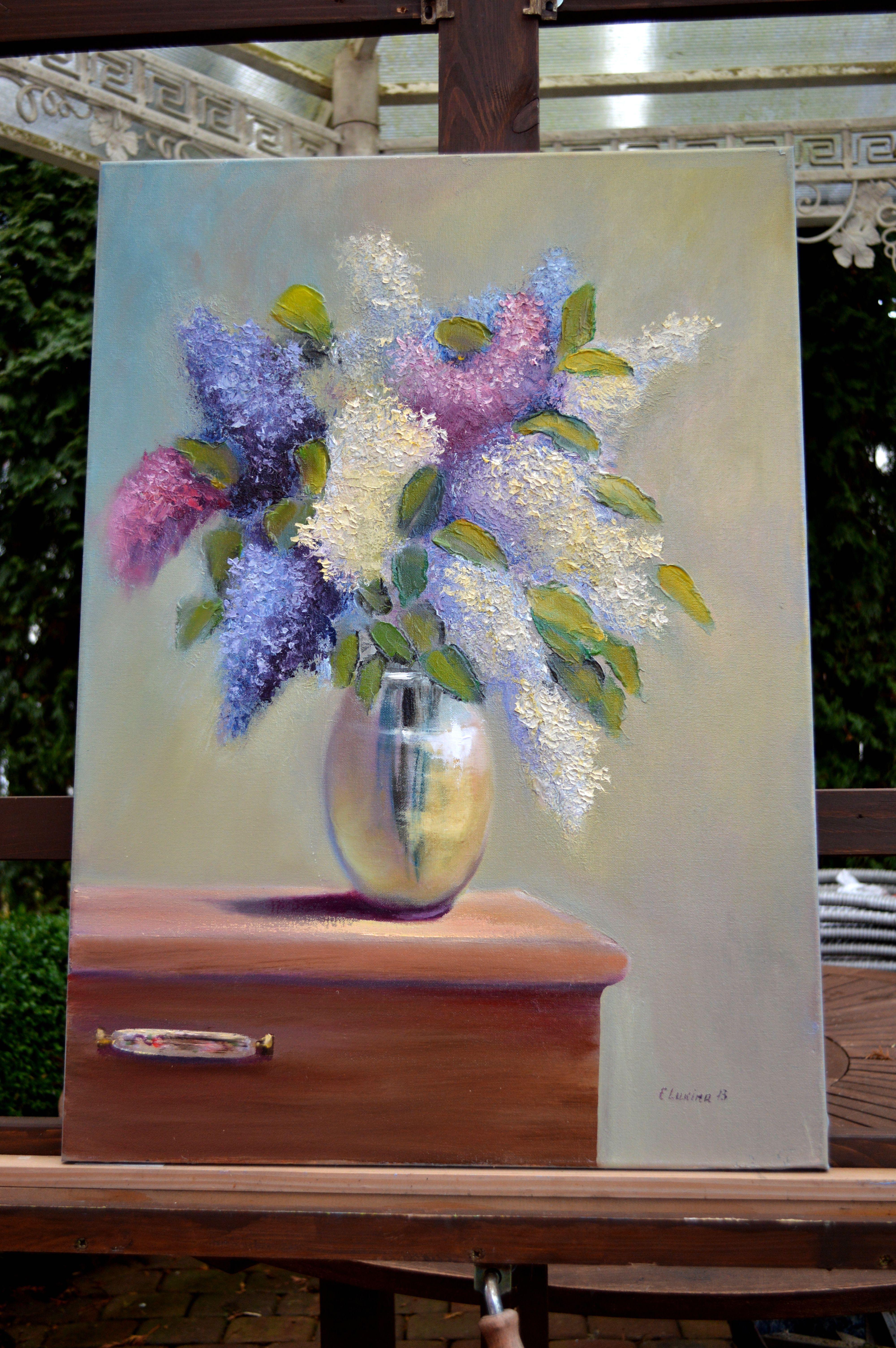 Lilac on the chest of drawers - Painting by Elena Lukina