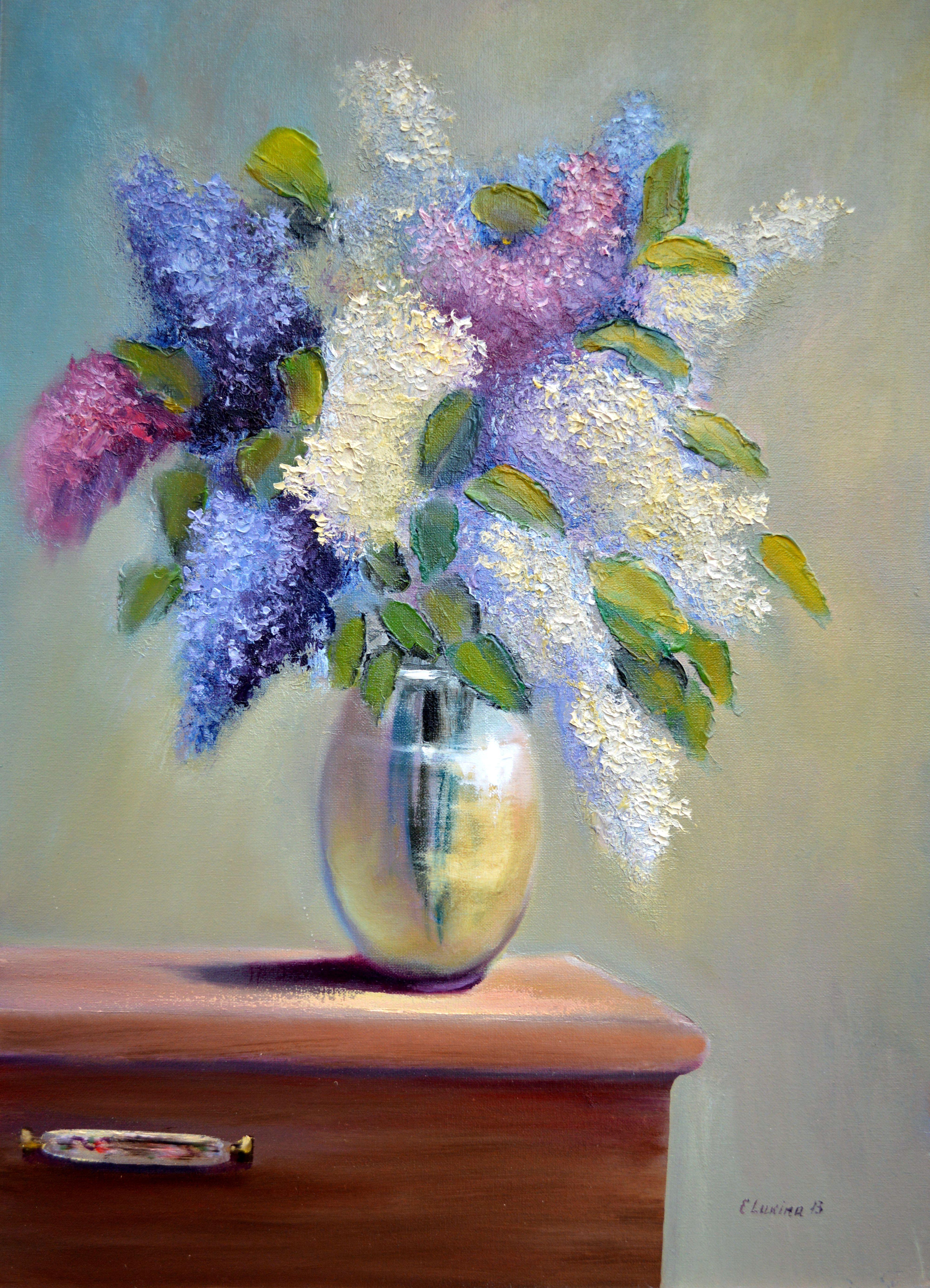 Elena Lukina Interior Painting - Lilac on the chest of drawers